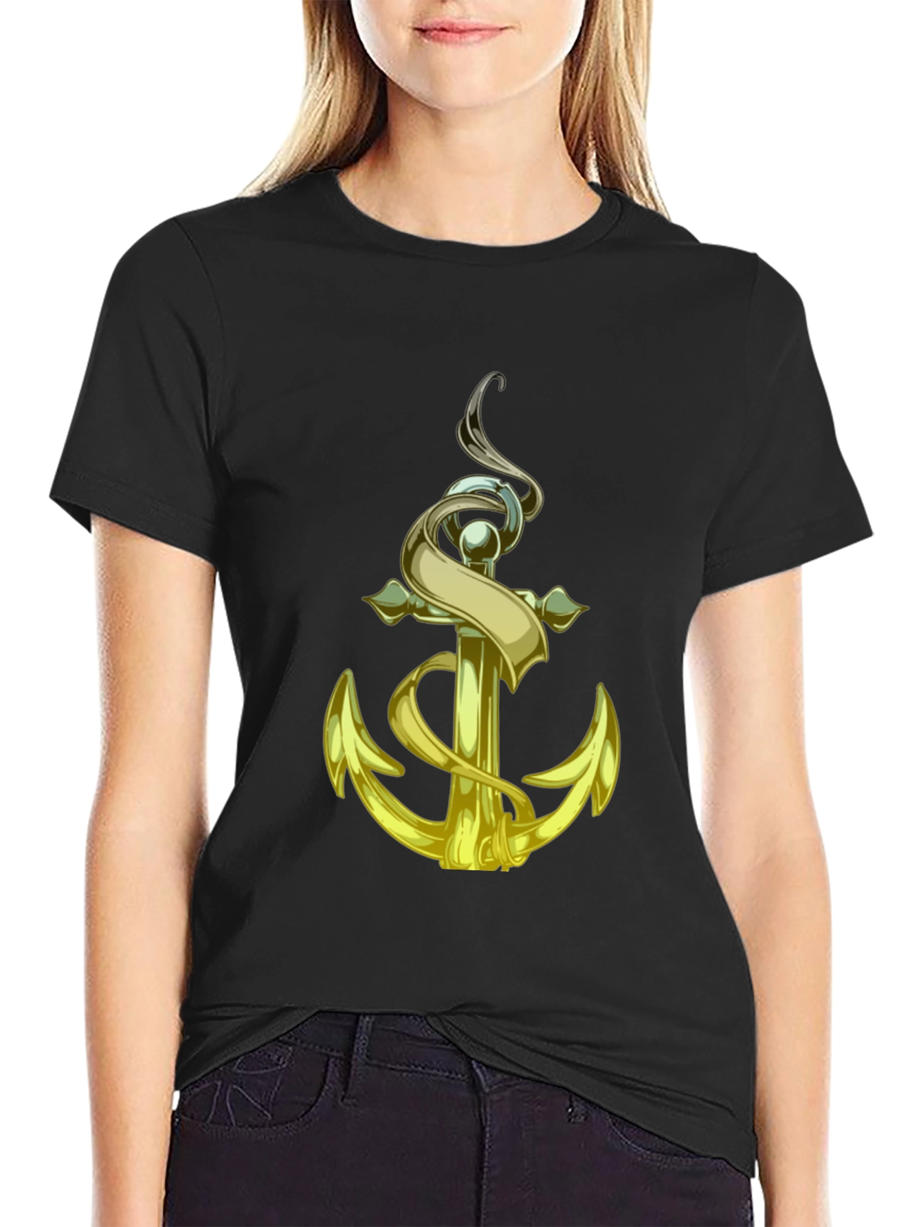 Golden Anchor Graphic Tee - Nautical Style