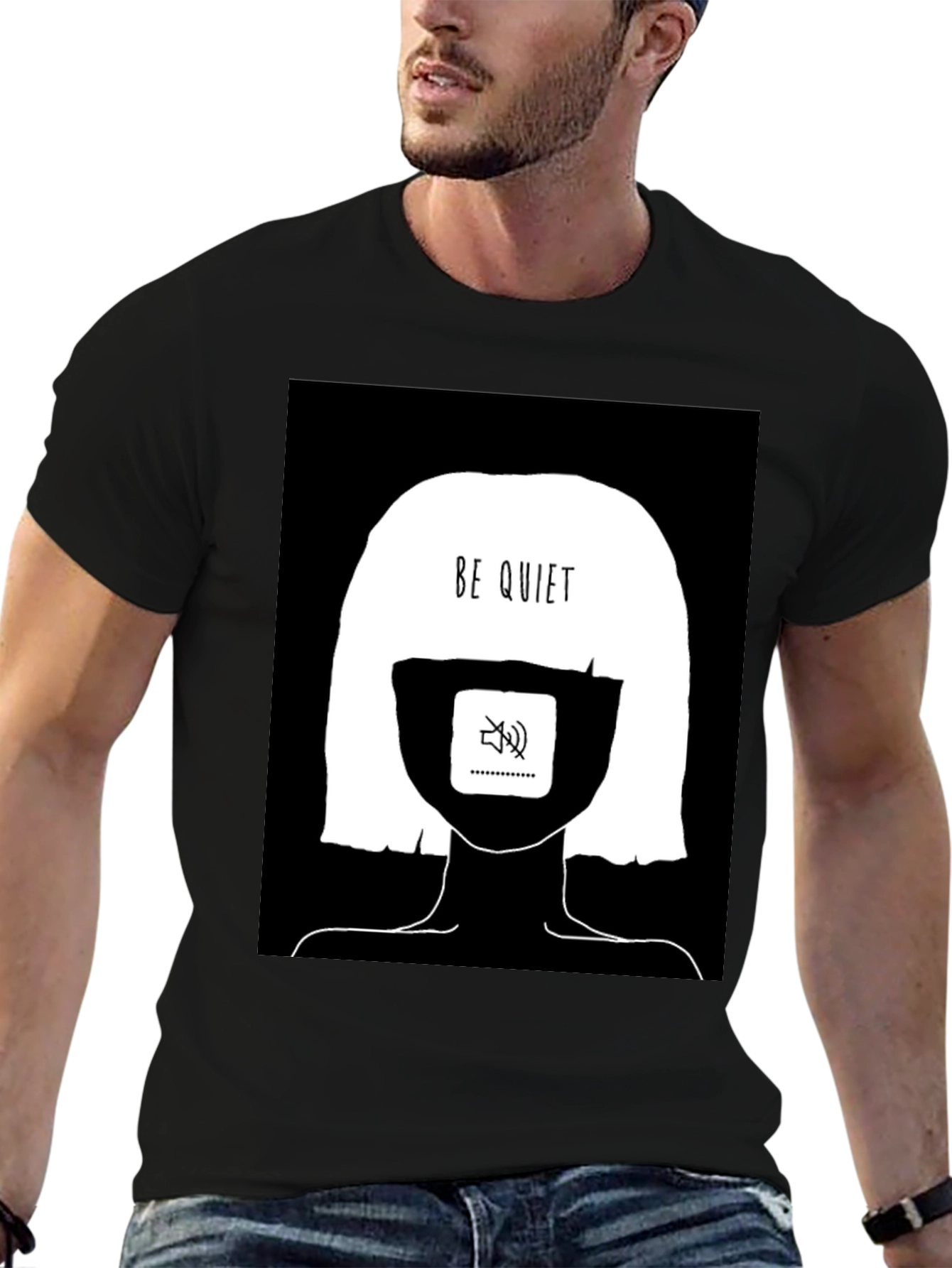 Be Quiet Graphic Tee - Black Cotton Unisex