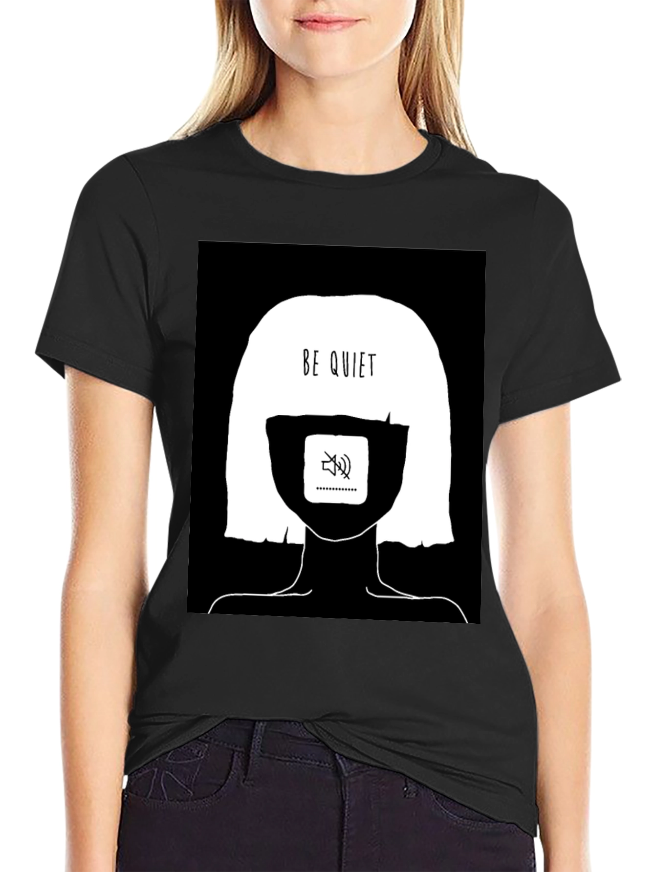 Be Quiet Graphic Tee - Black Cotton Unisex