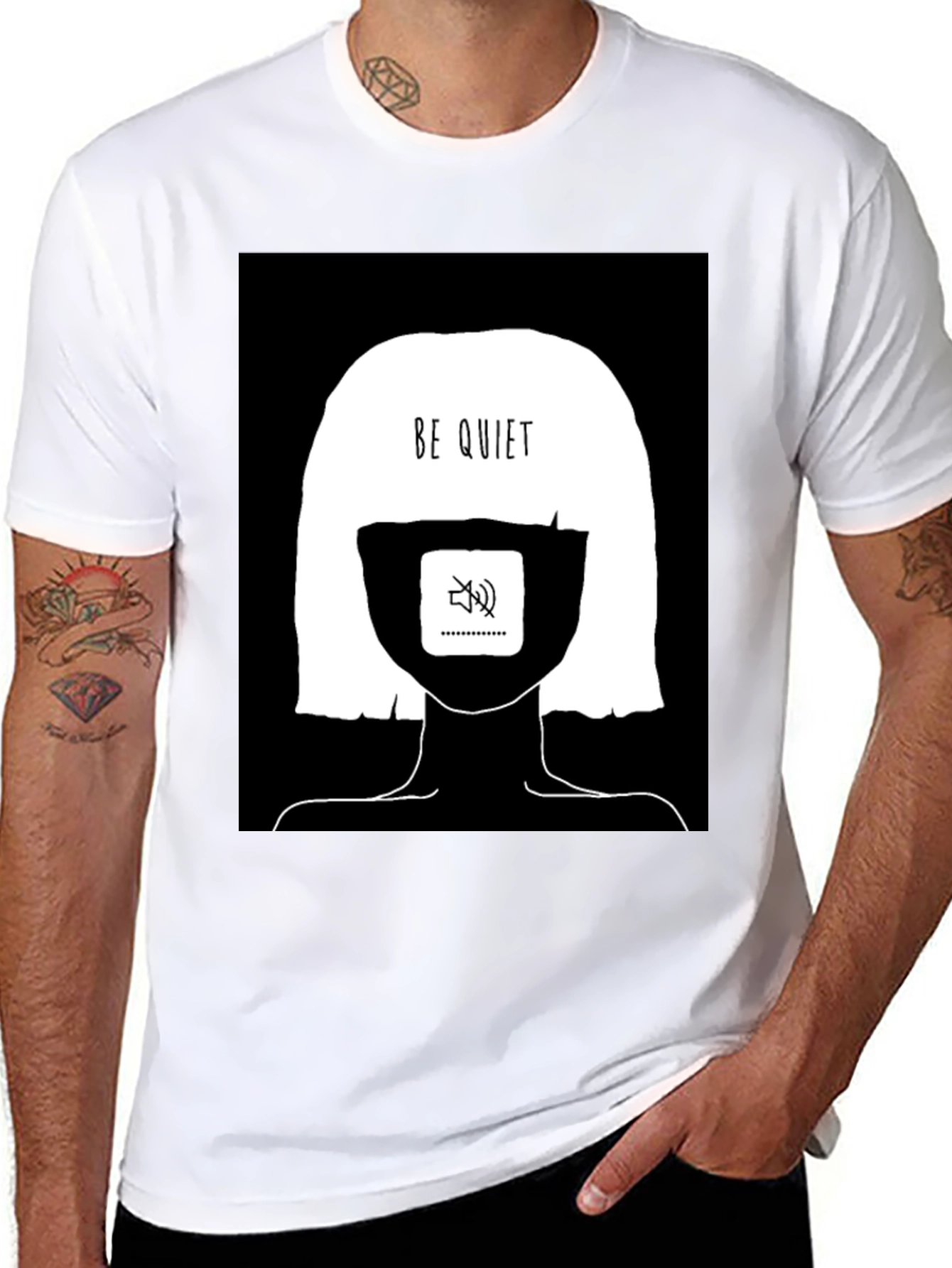 Be Quiet Graphic Tee - Black Cotton Unisex