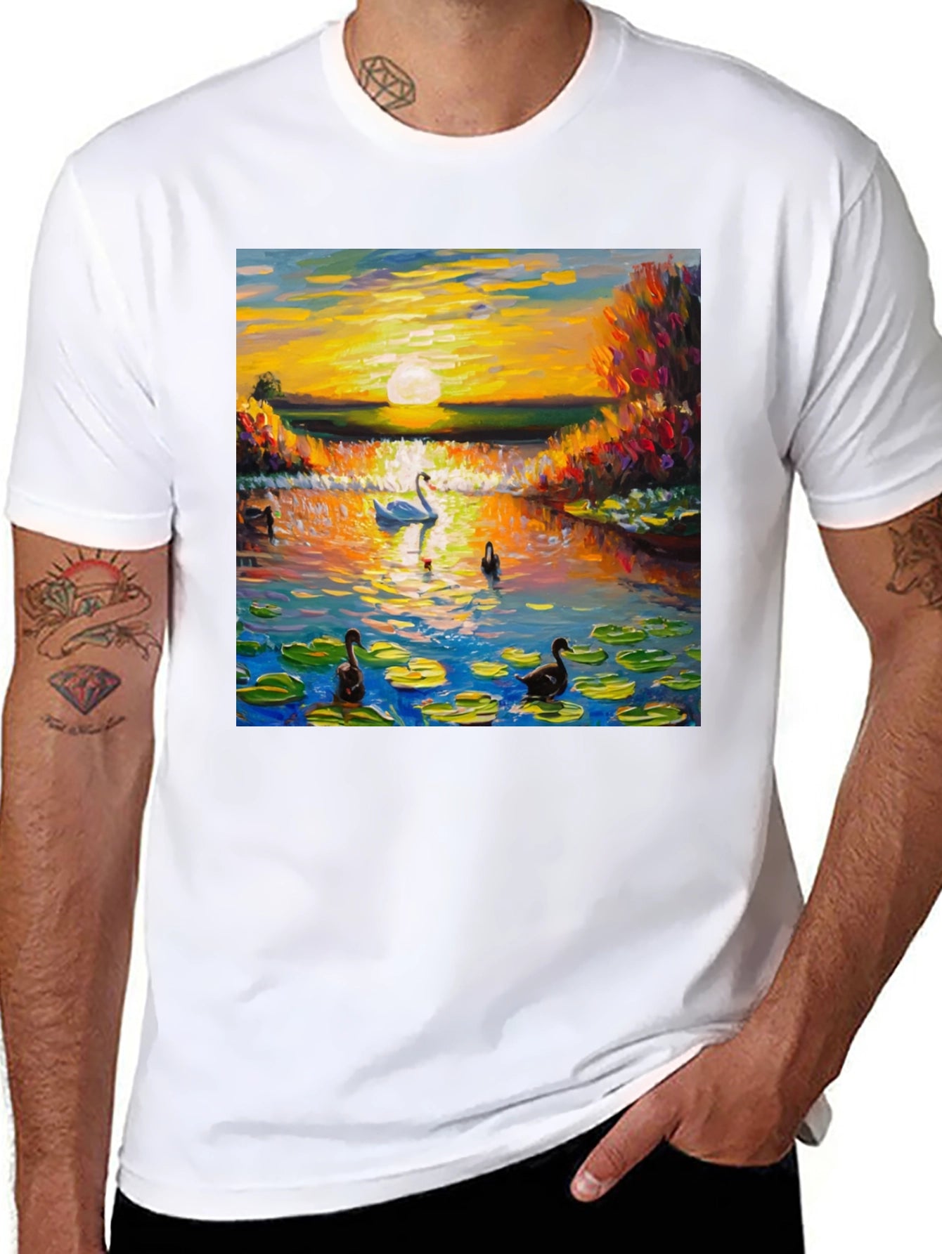 Swan Lake Sunset Graphic T-Shirt