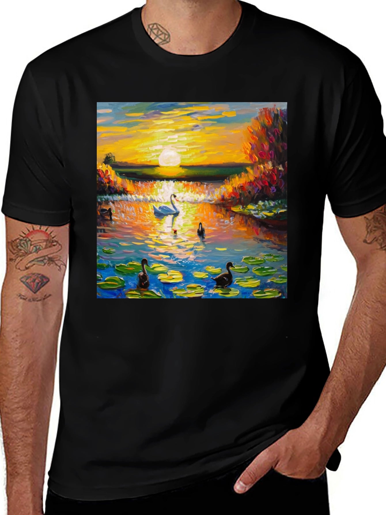 Swan Lake Sunset Graphic T-Shirt