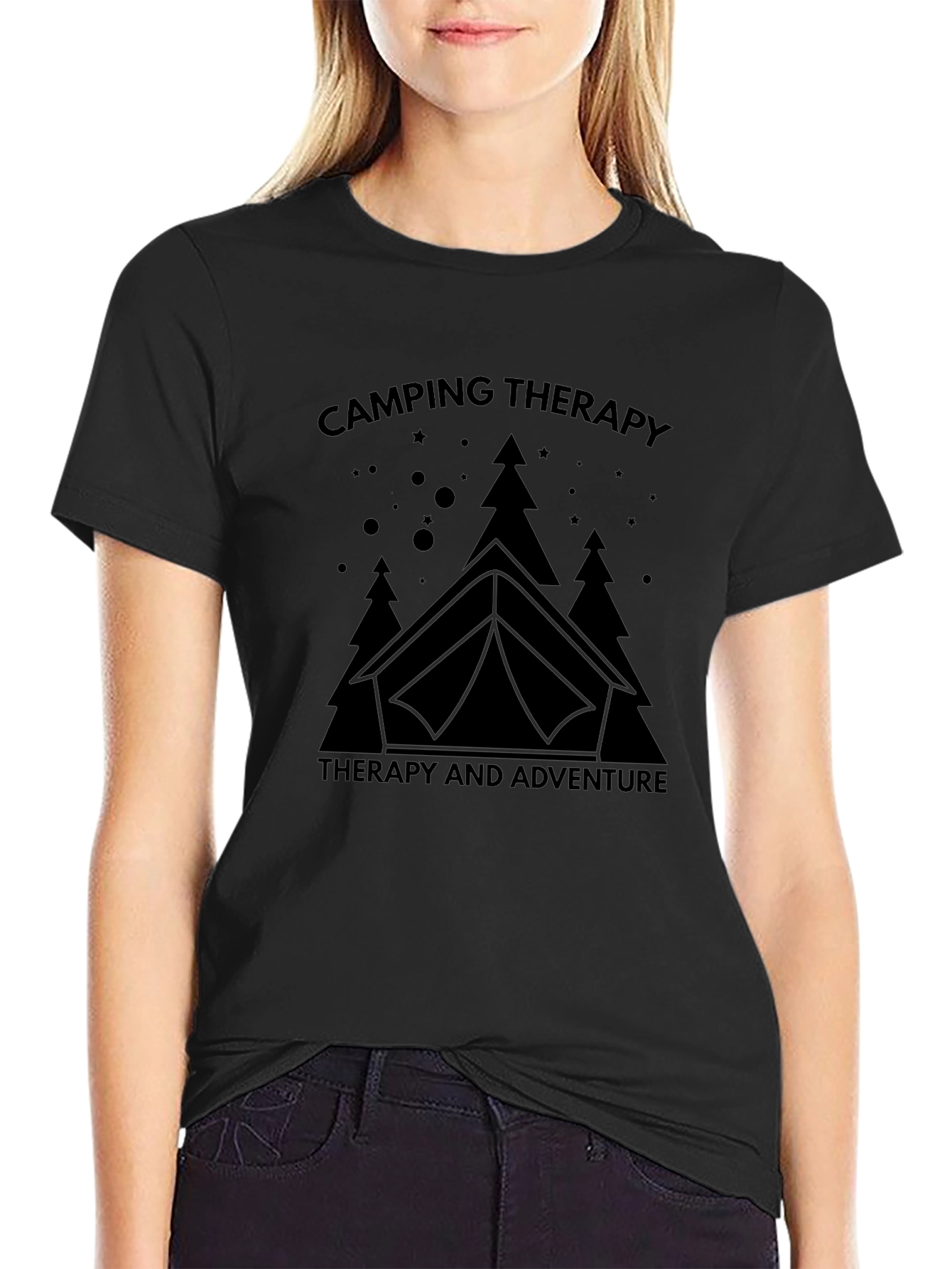 Camping Therapy Black T-Shirt