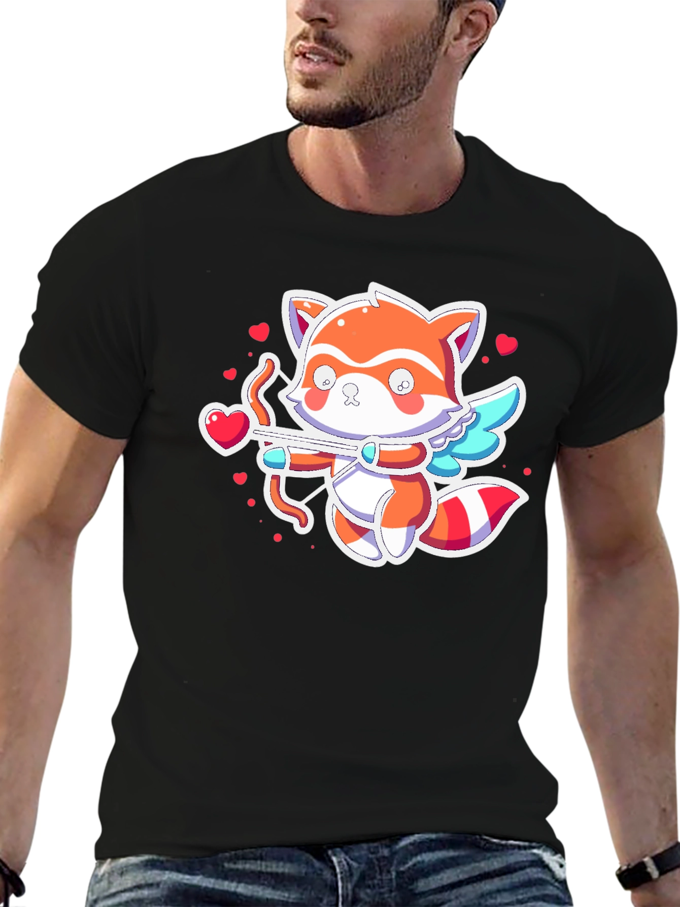 Cupid Raccoon Black T-Shirt
