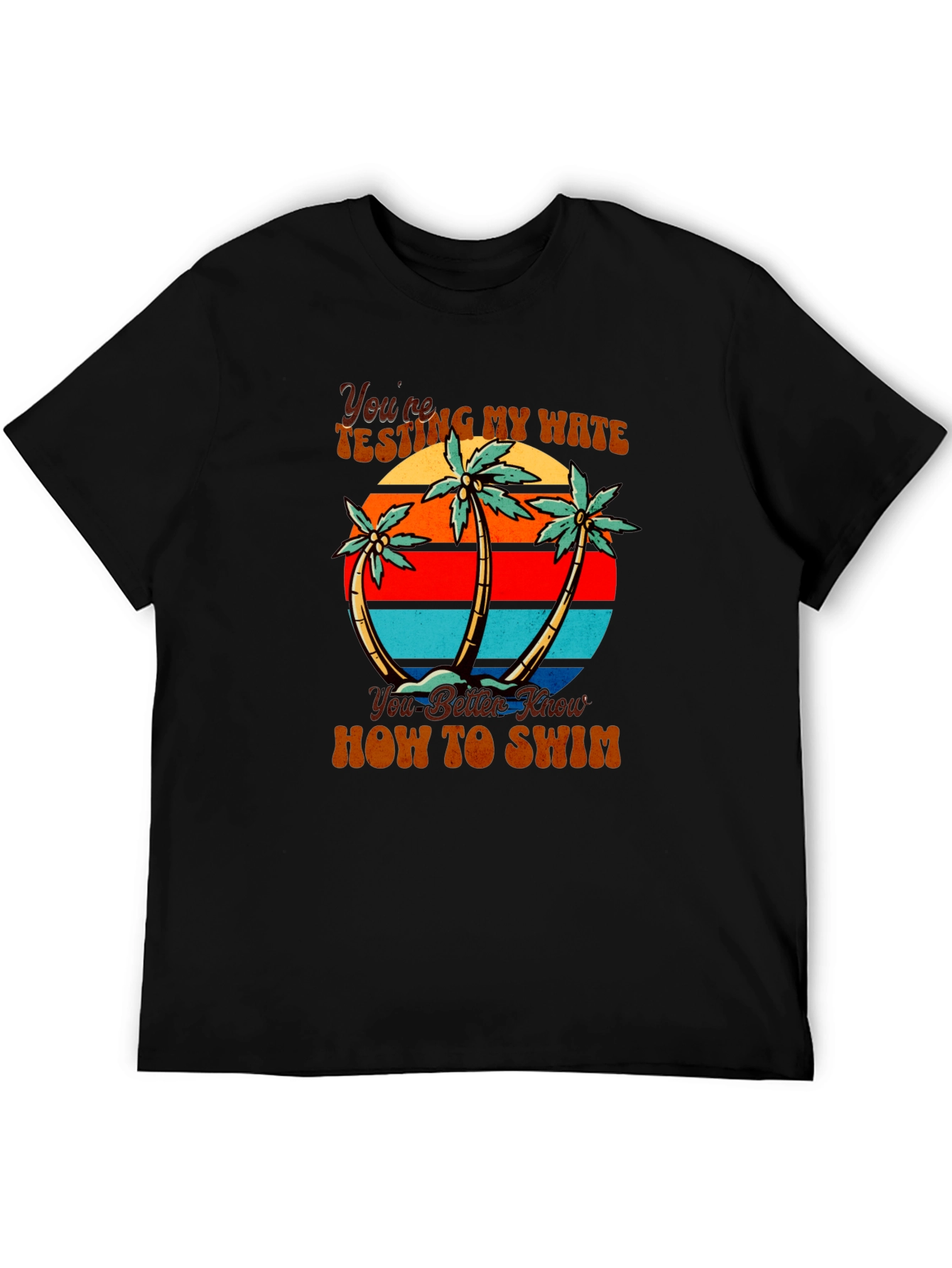 Retro Beach Palm Tree Mens Black T-Shirt