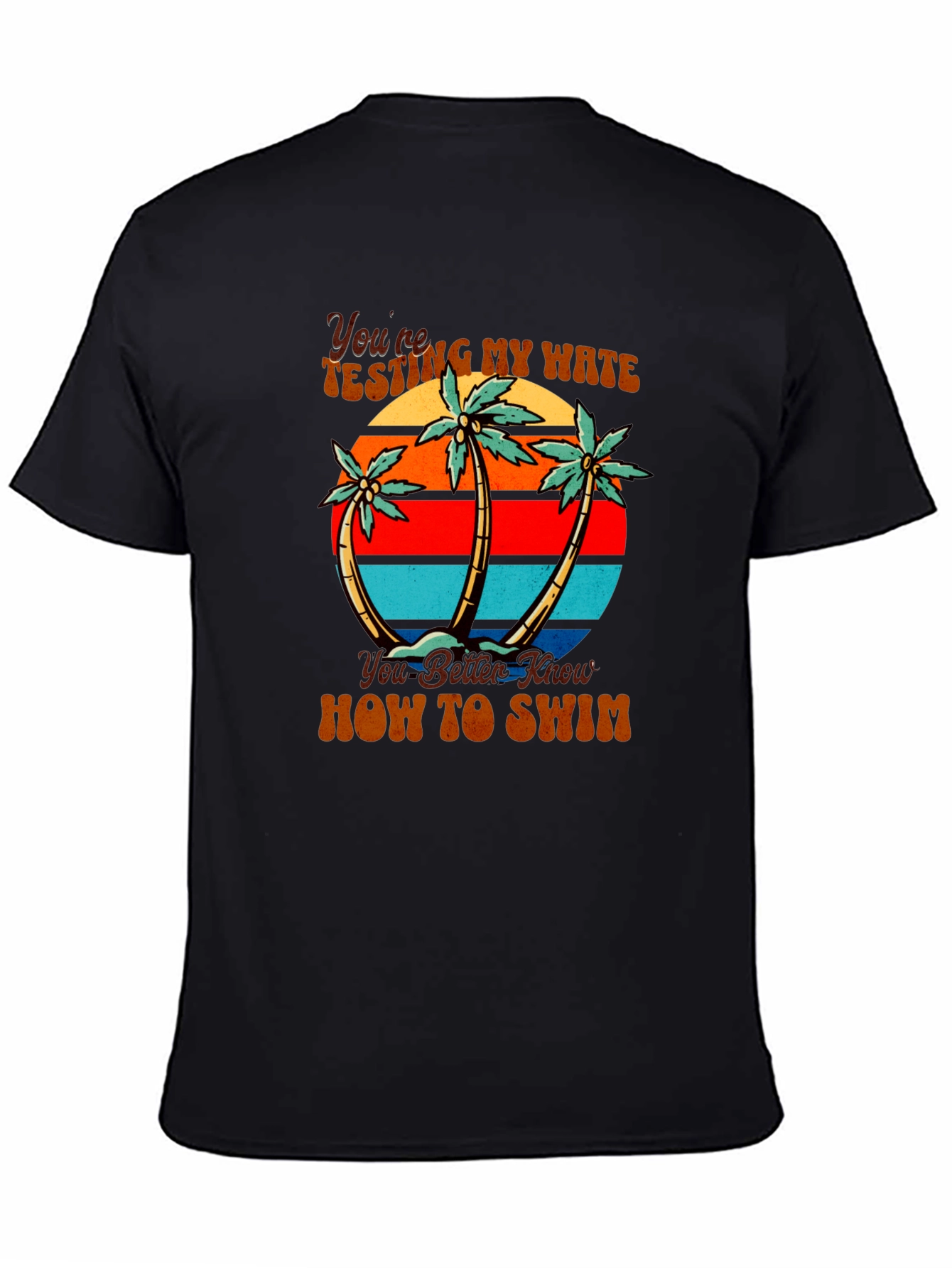 Retro Beach Palm Tree Mens Black T-Shirt