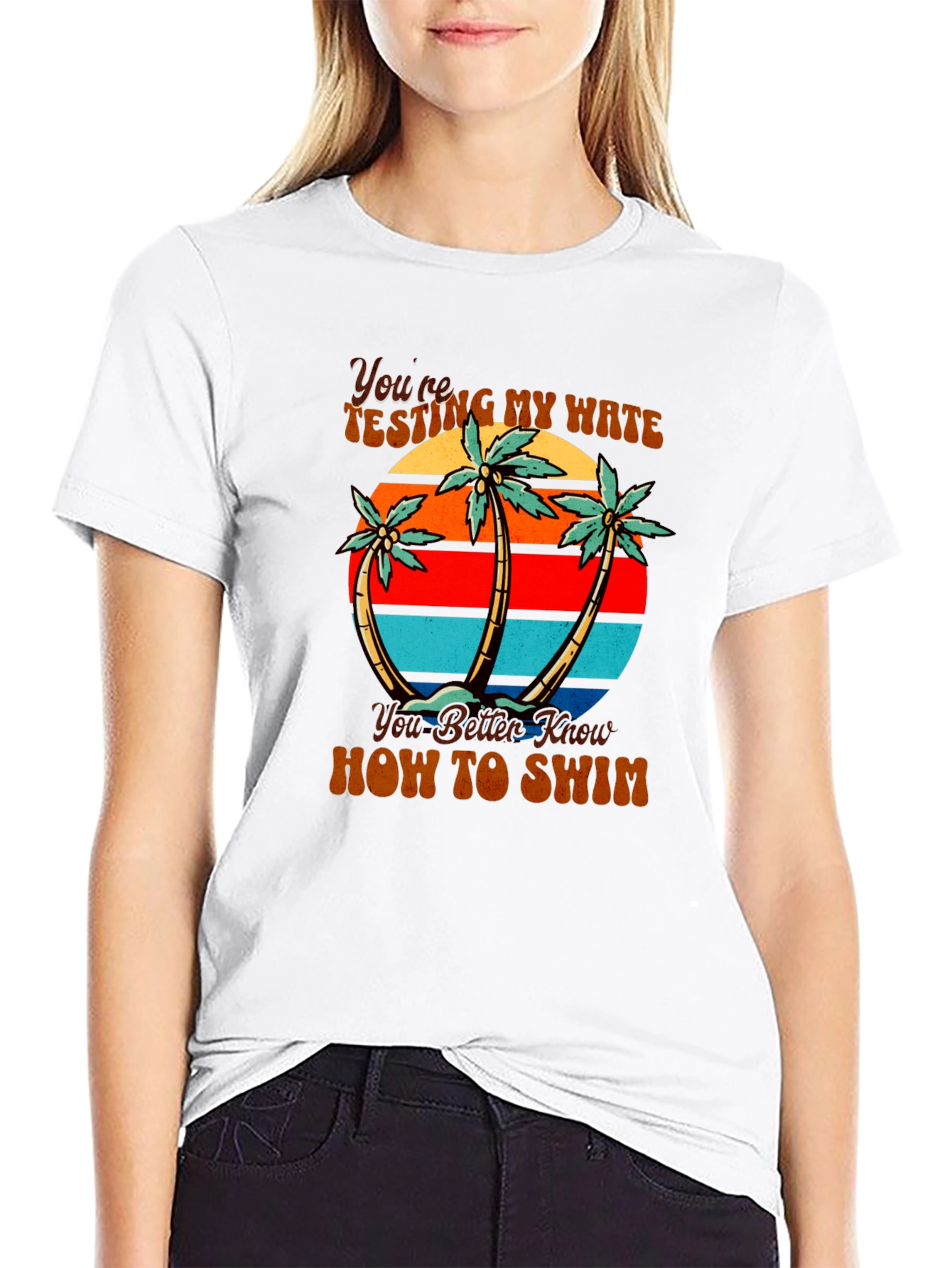 Retro Beach Palm Tree Mens Black T-Shirt