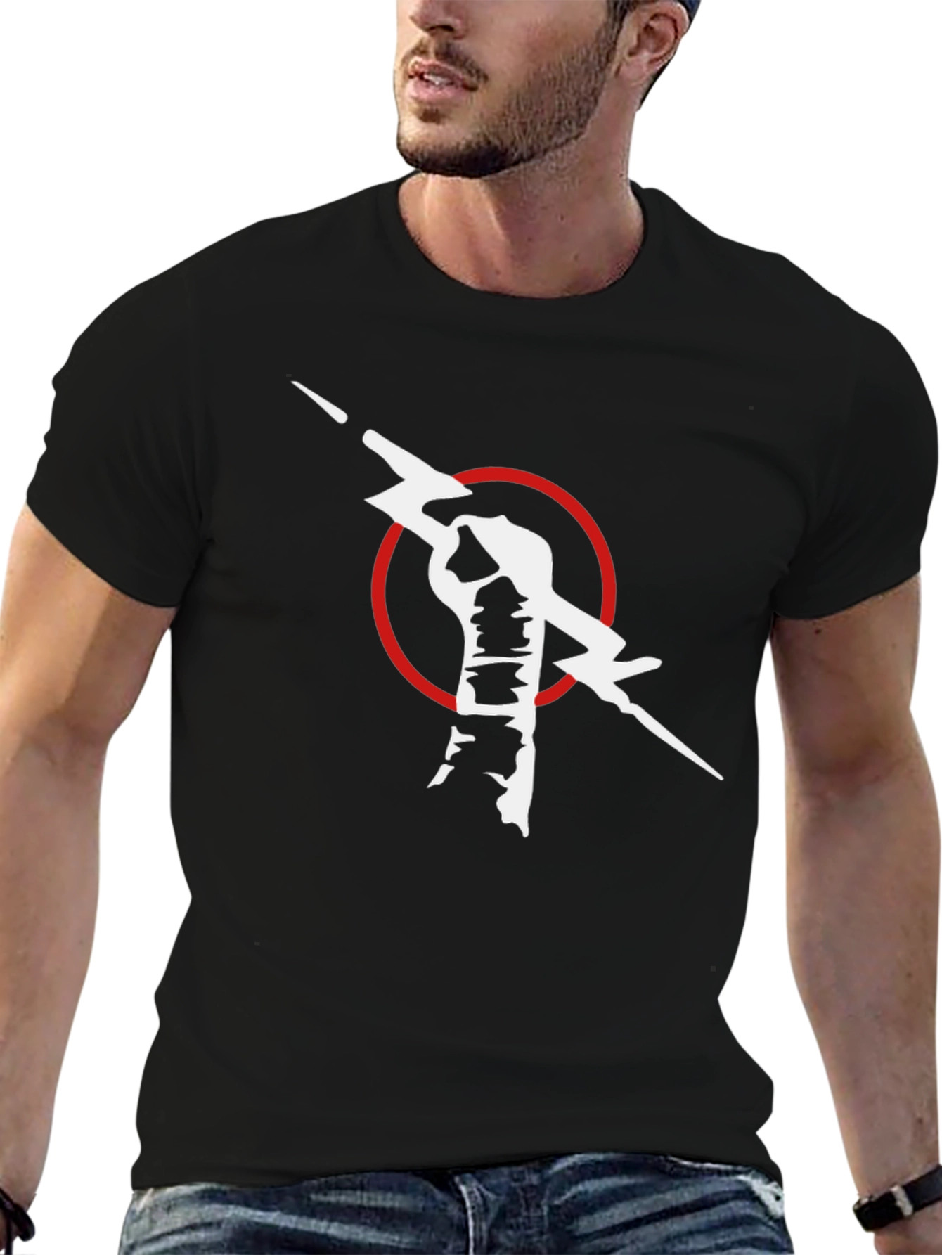 Black T-Shirt with Fist & Lightning Bolt Graphic