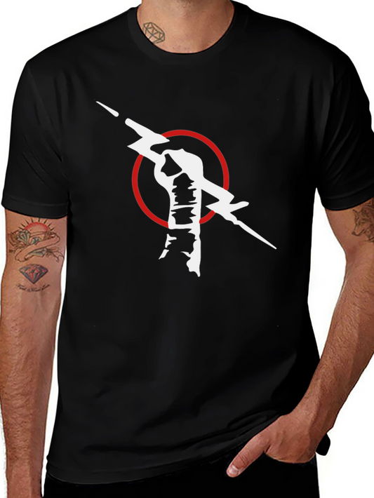 Black T-Shirt with Fist & Lightning Bolt Graphic