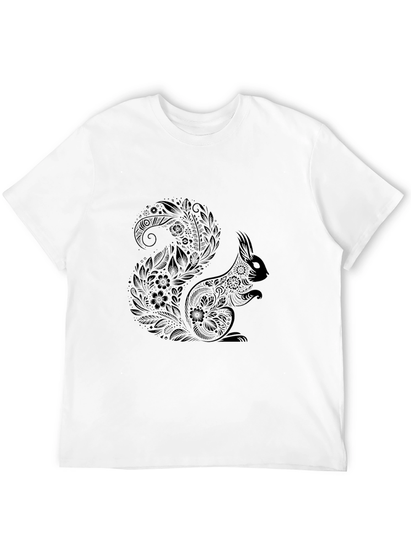Squirrel Mandala Print Black T-Shirt