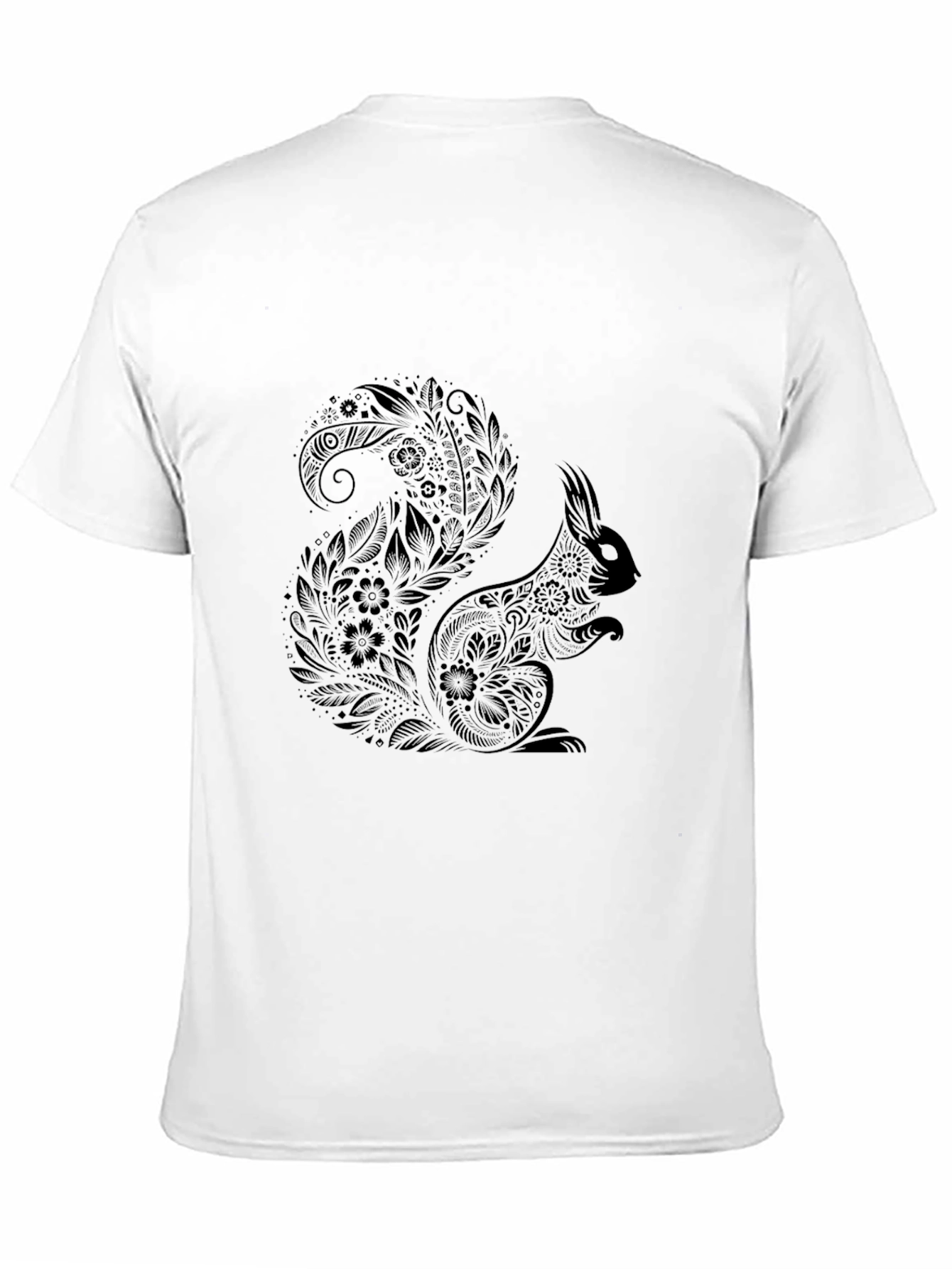 Squirrel Mandala Print Black T-Shirt