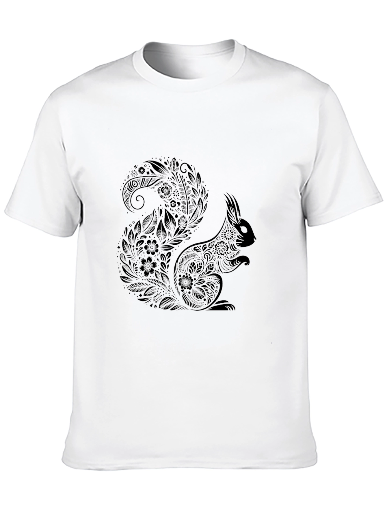 Squirrel Mandala Print Black T-Shirt