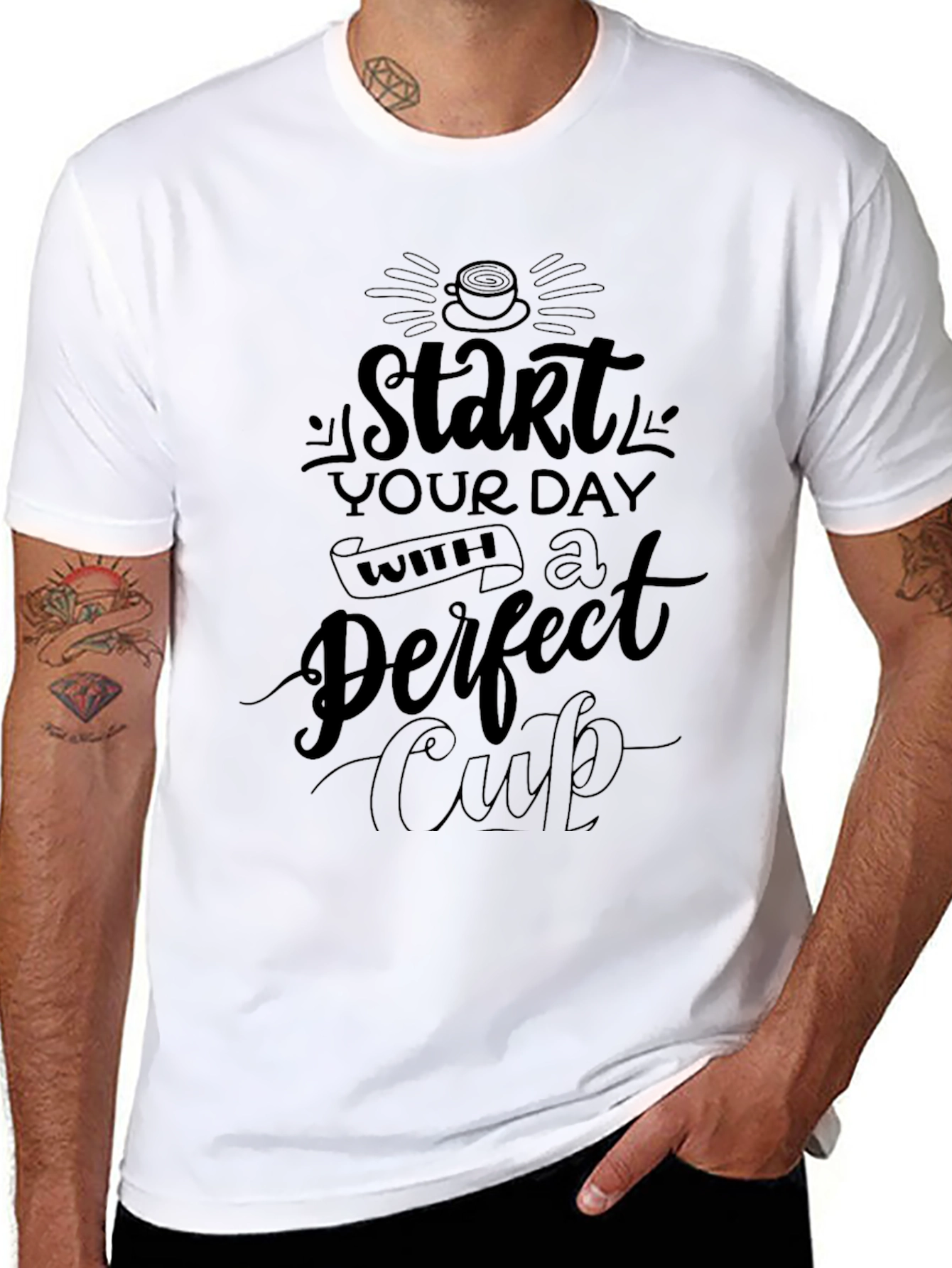Start Your Day Coffee Graphic Black T-Shirt