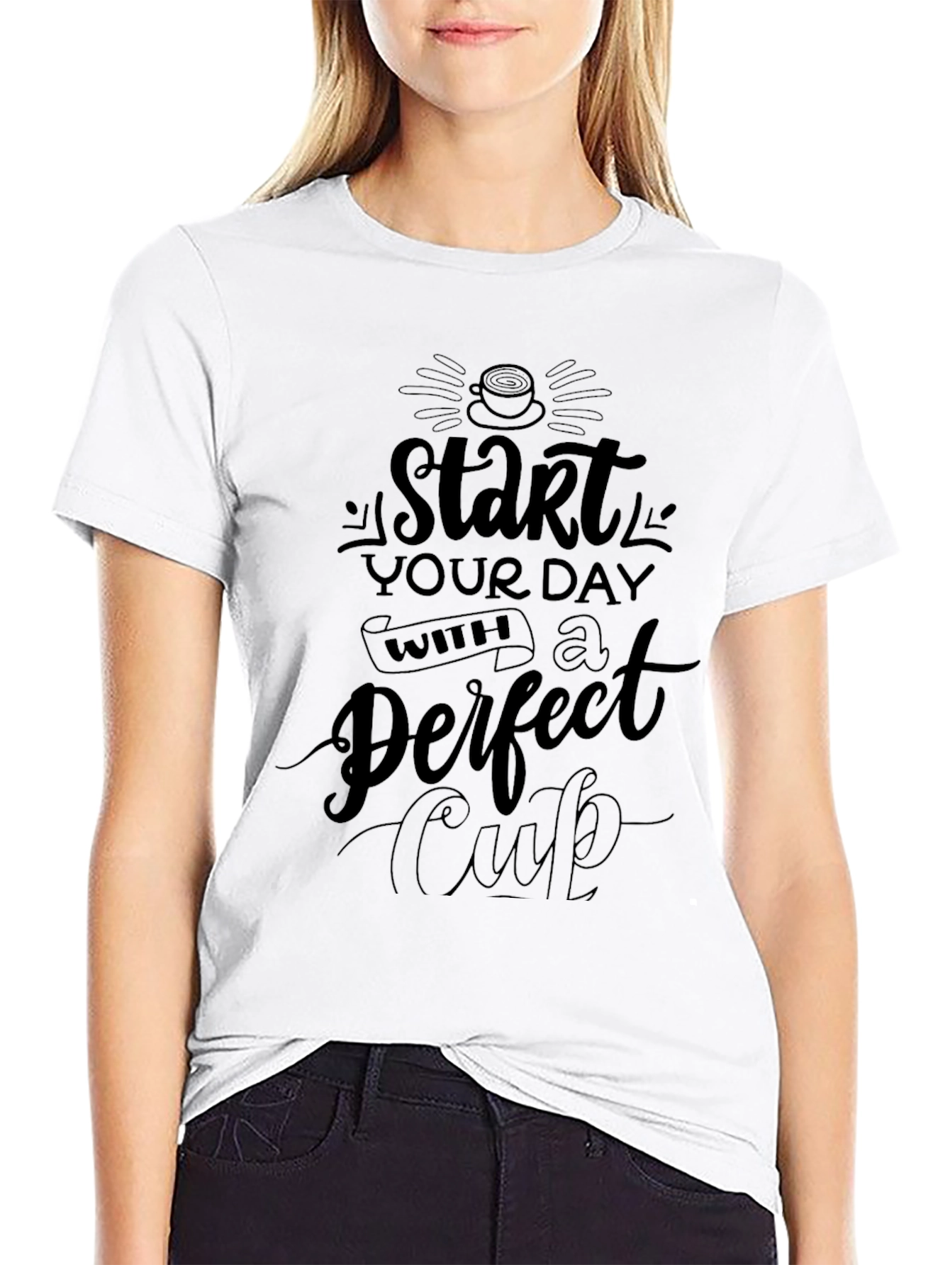 Start Your Day Coffee Graphic Black T-Shirt