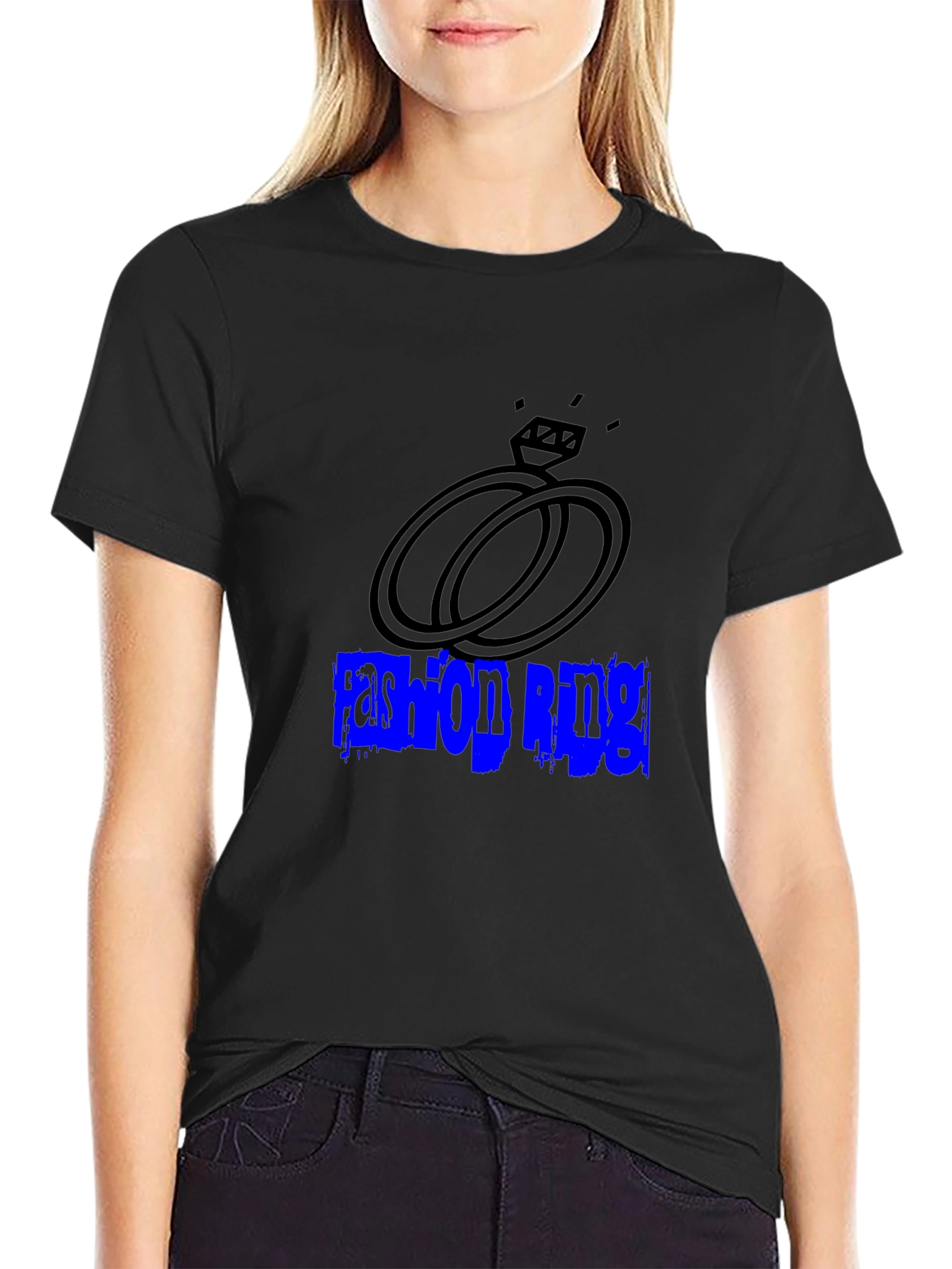 Fashion Ring Graphic T-Shirt - Black Casual Tee