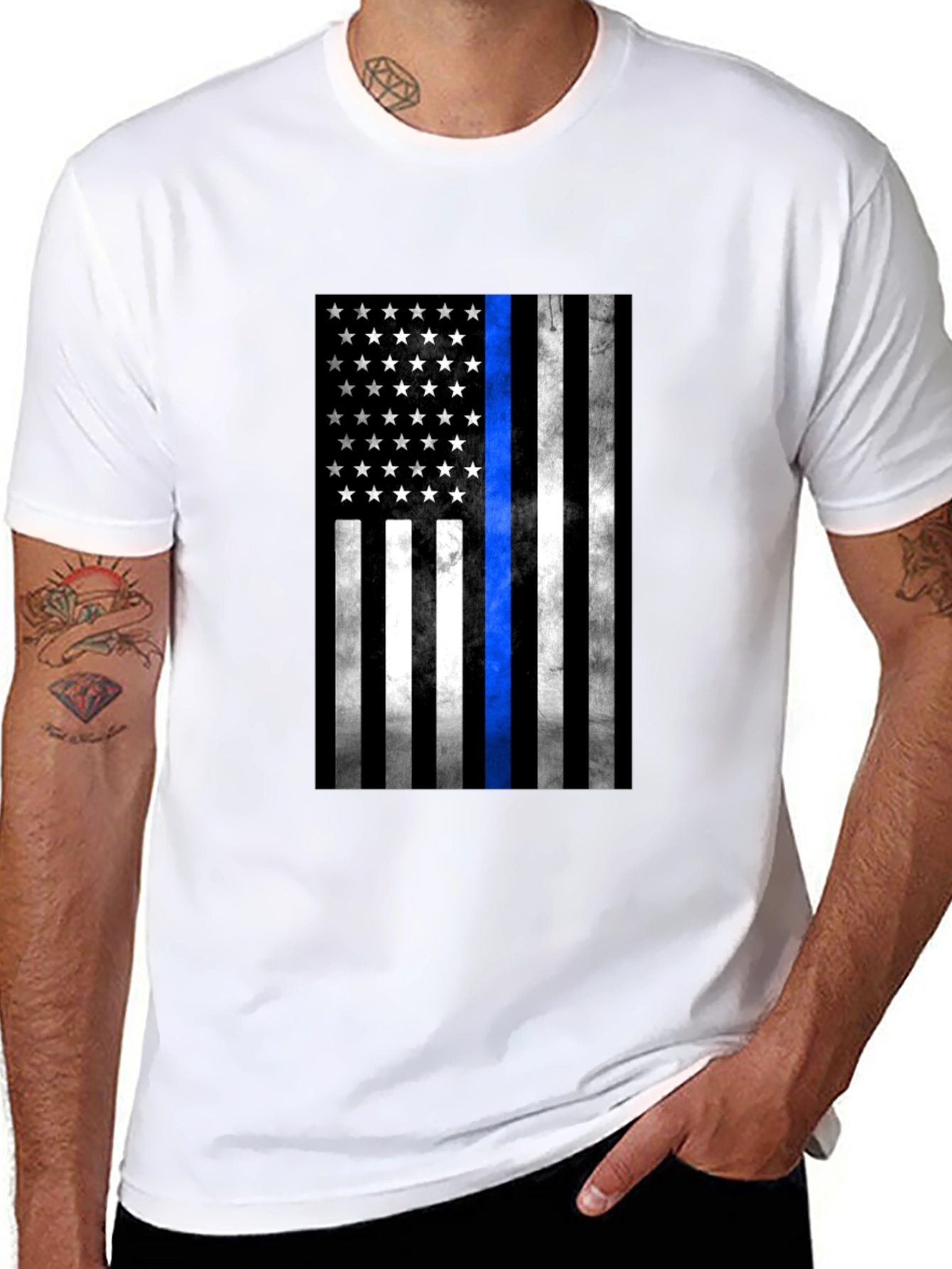 Thin Blue Line American Flag T-Shirt