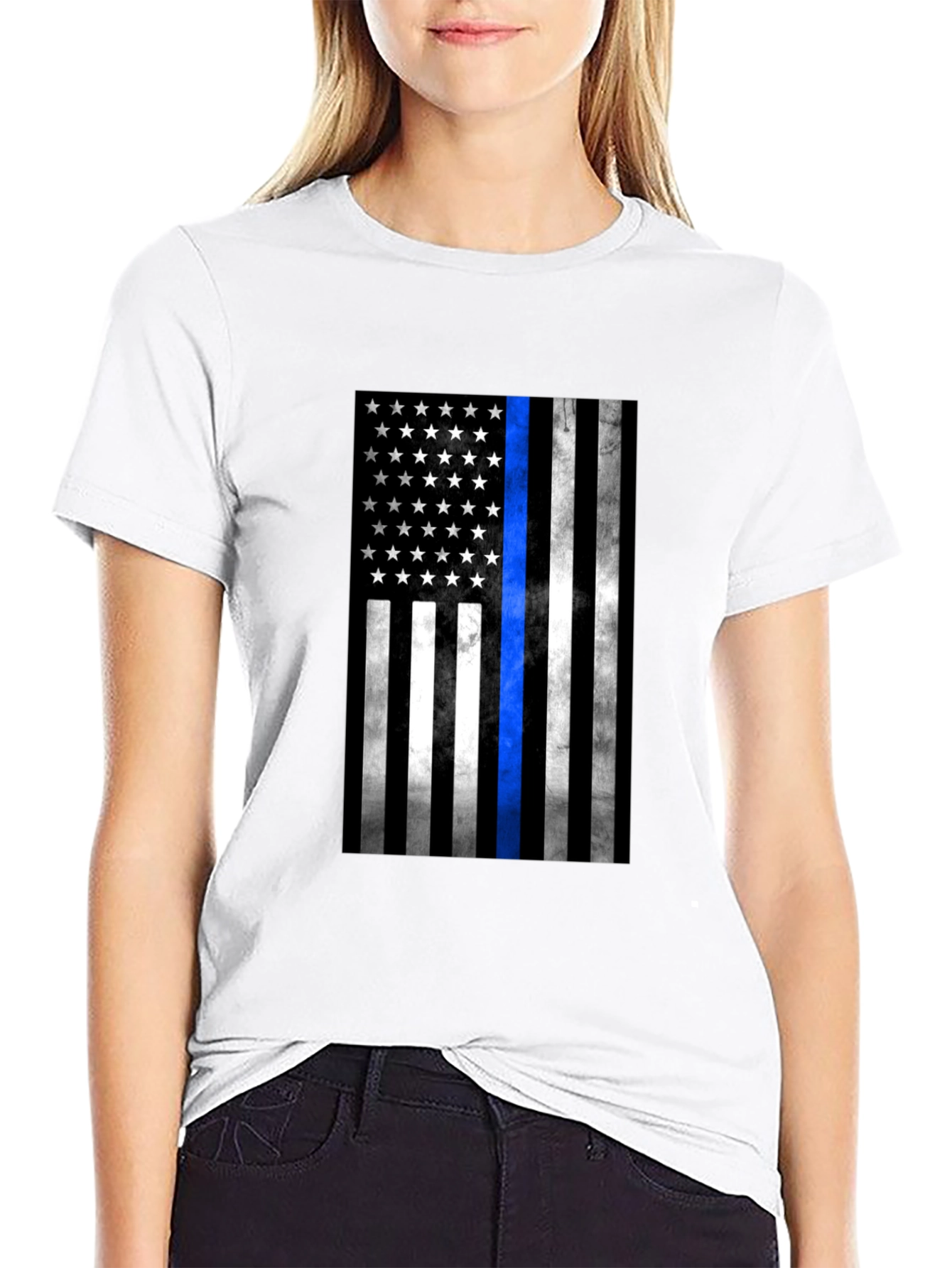 Thin Blue Line American Flag T-Shirt