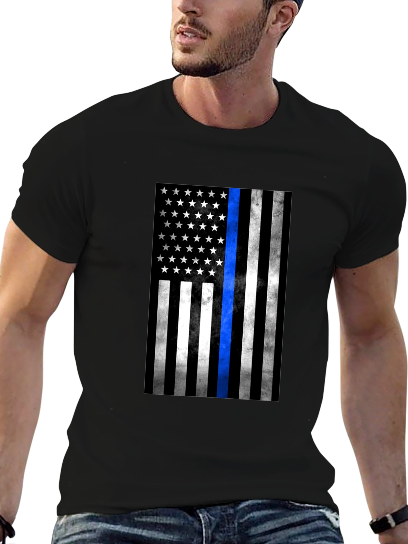 Thin Blue Line American Flag T-Shirt