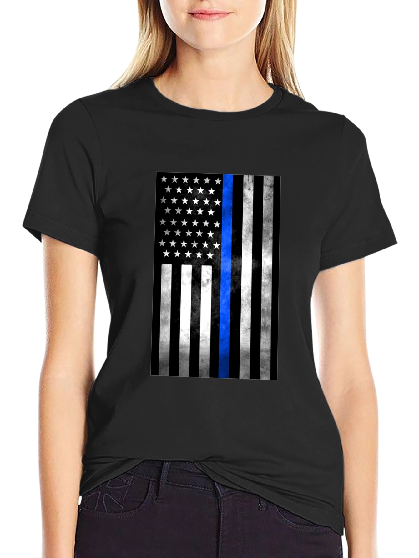 Thin Blue Line American Flag T-Shirt