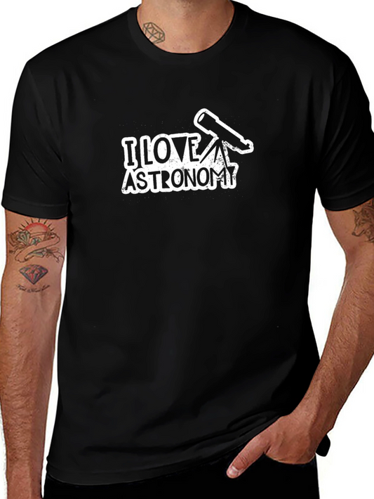 I Love Astronomy Telescope Graphic Black T-Shirt