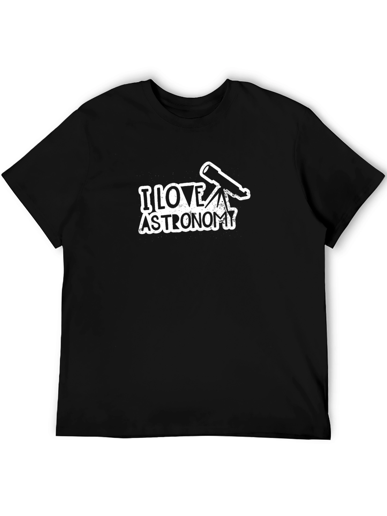 I Love Astronomy Telescope Graphic Black T-Shirt