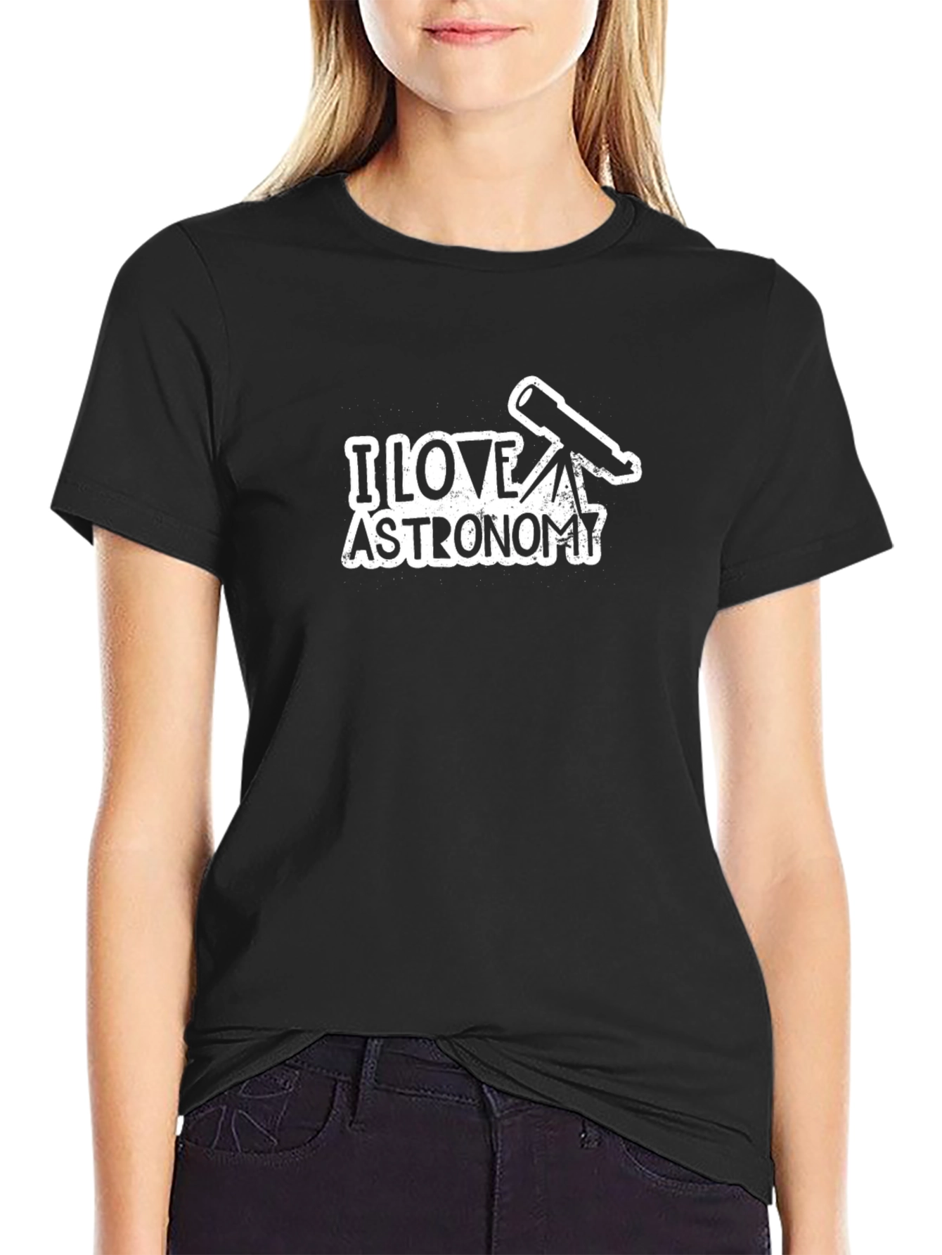 I Love Astronomy Telescope Graphic Black T-Shirt