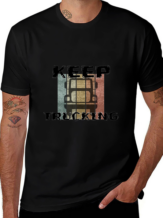 Keep Trucking Retro Style Black T-Shirt