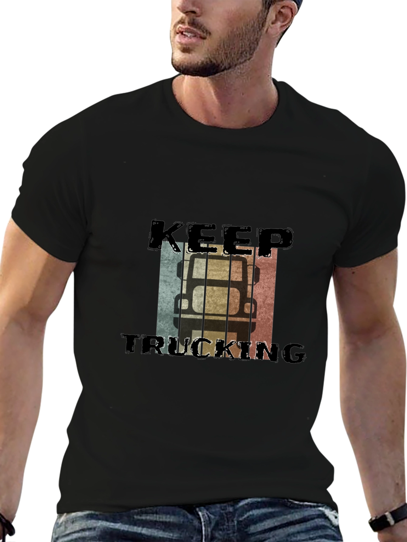 Keep Trucking Retro Style Black T-Shirt