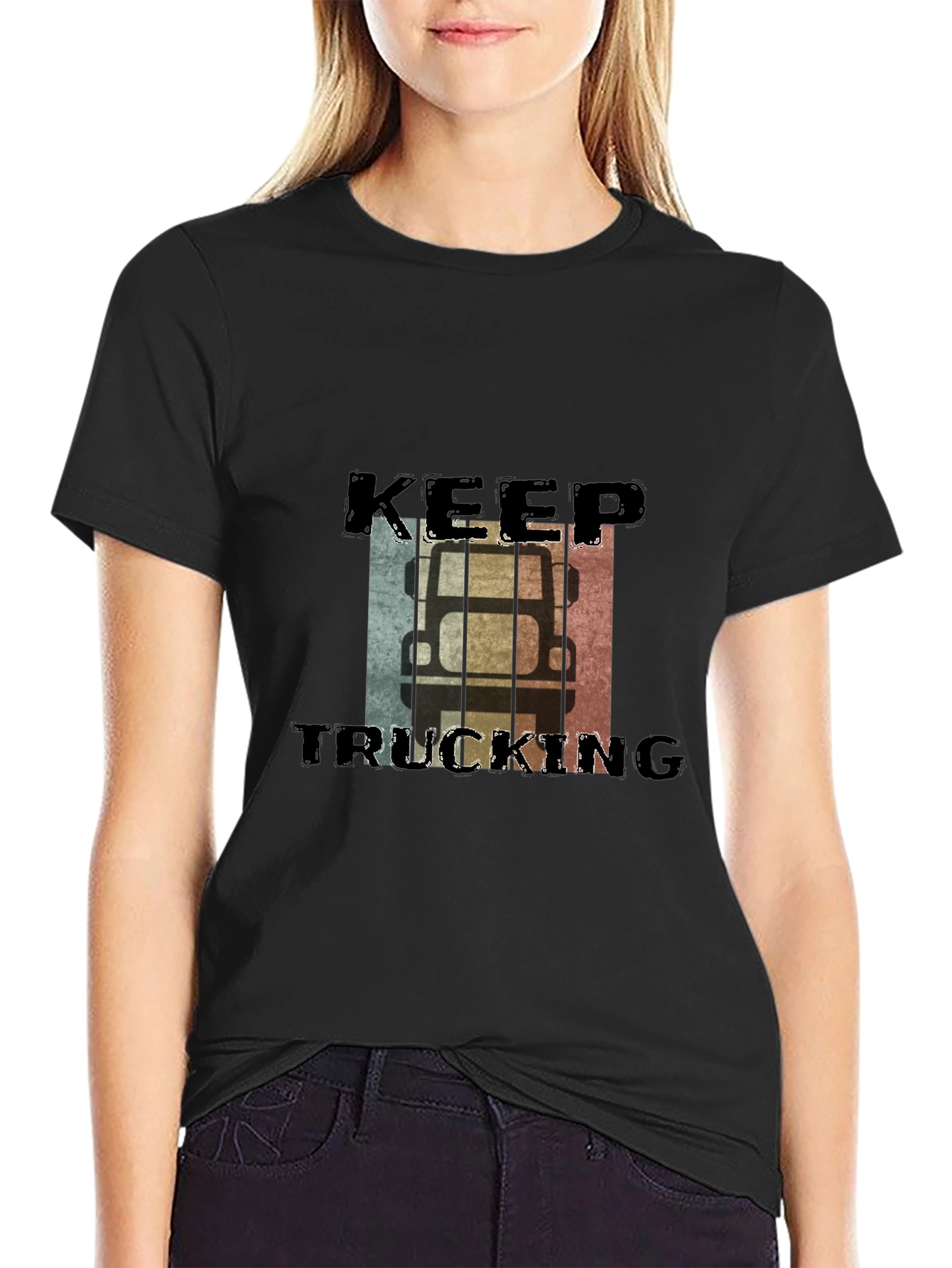 Keep Trucking Retro Style Black T-Shirt