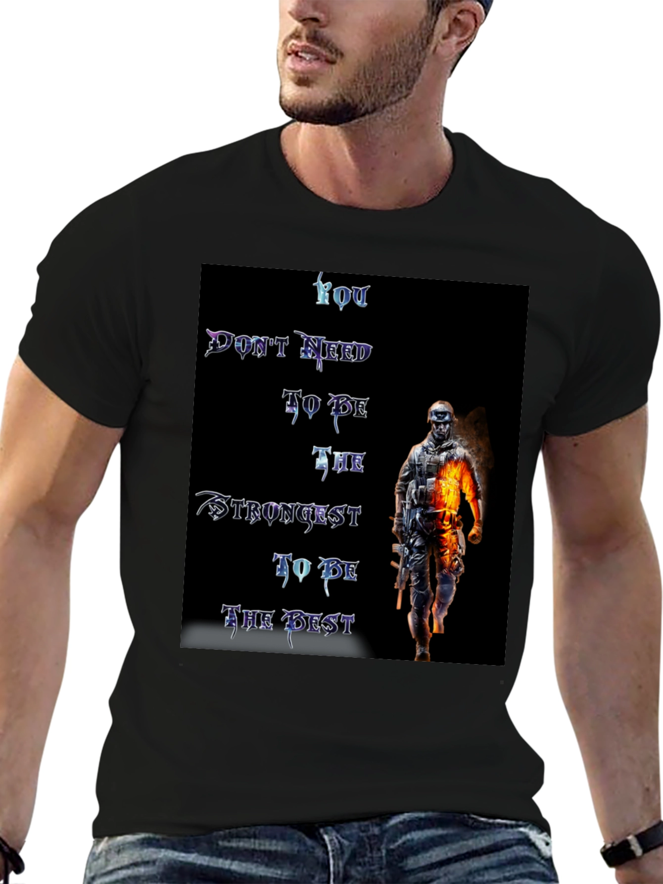 Motivational Warrior Graphic Black T-Shirt