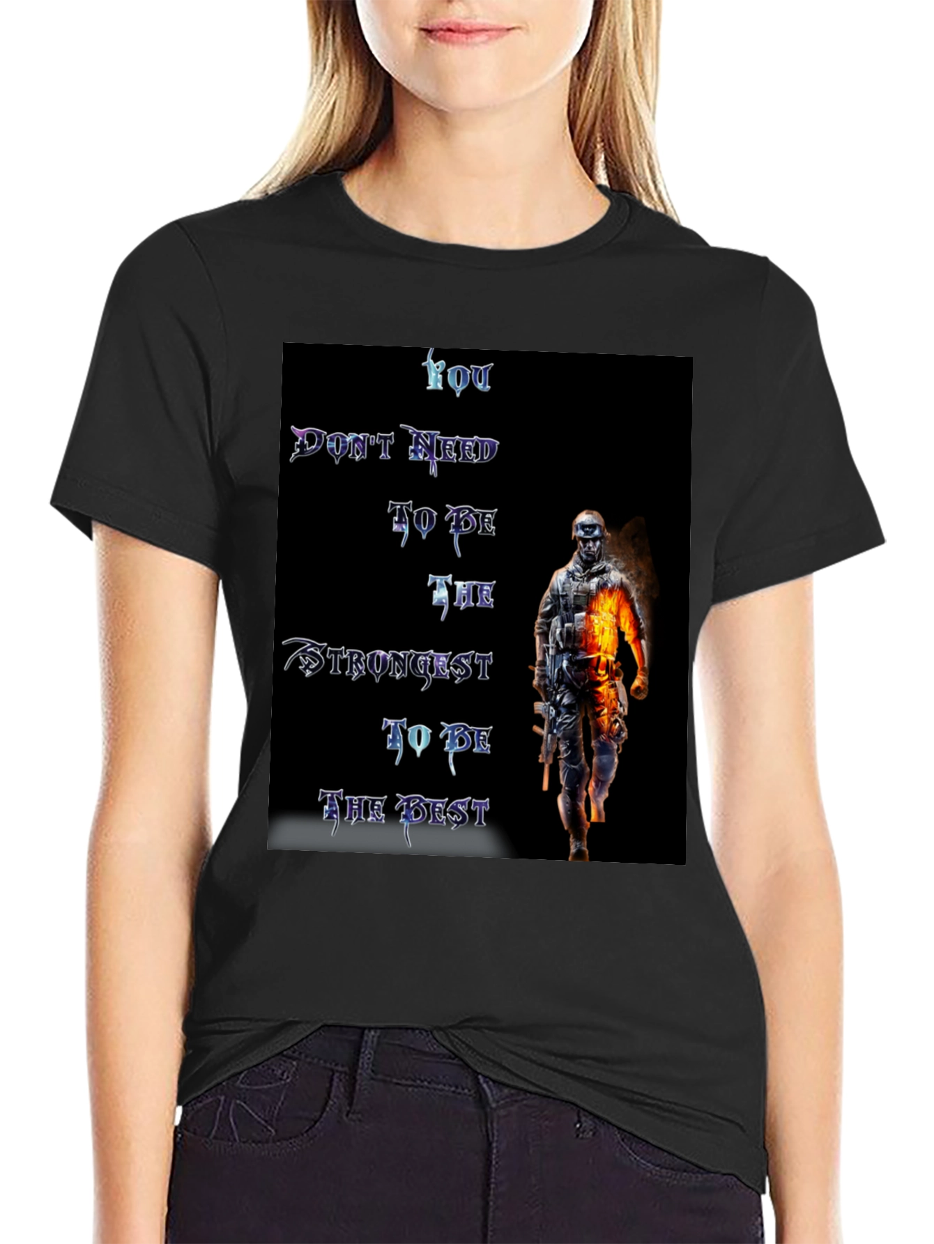 Motivational Warrior Graphic Black T-Shirt