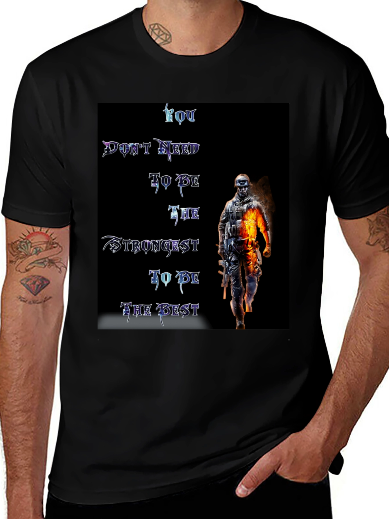Motivational Warrior Graphic Black T-Shirt