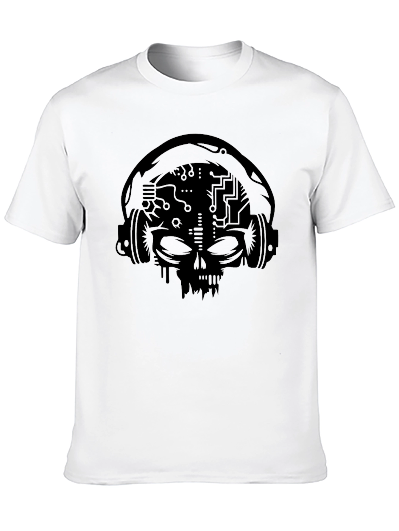 Cyberpunk Skull T-Shirt - Tech Headphone Design