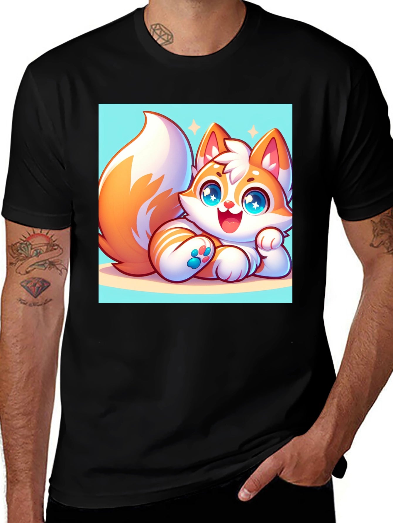 Cute Cartoon Fox Graphic Tee - Black T-Shirt