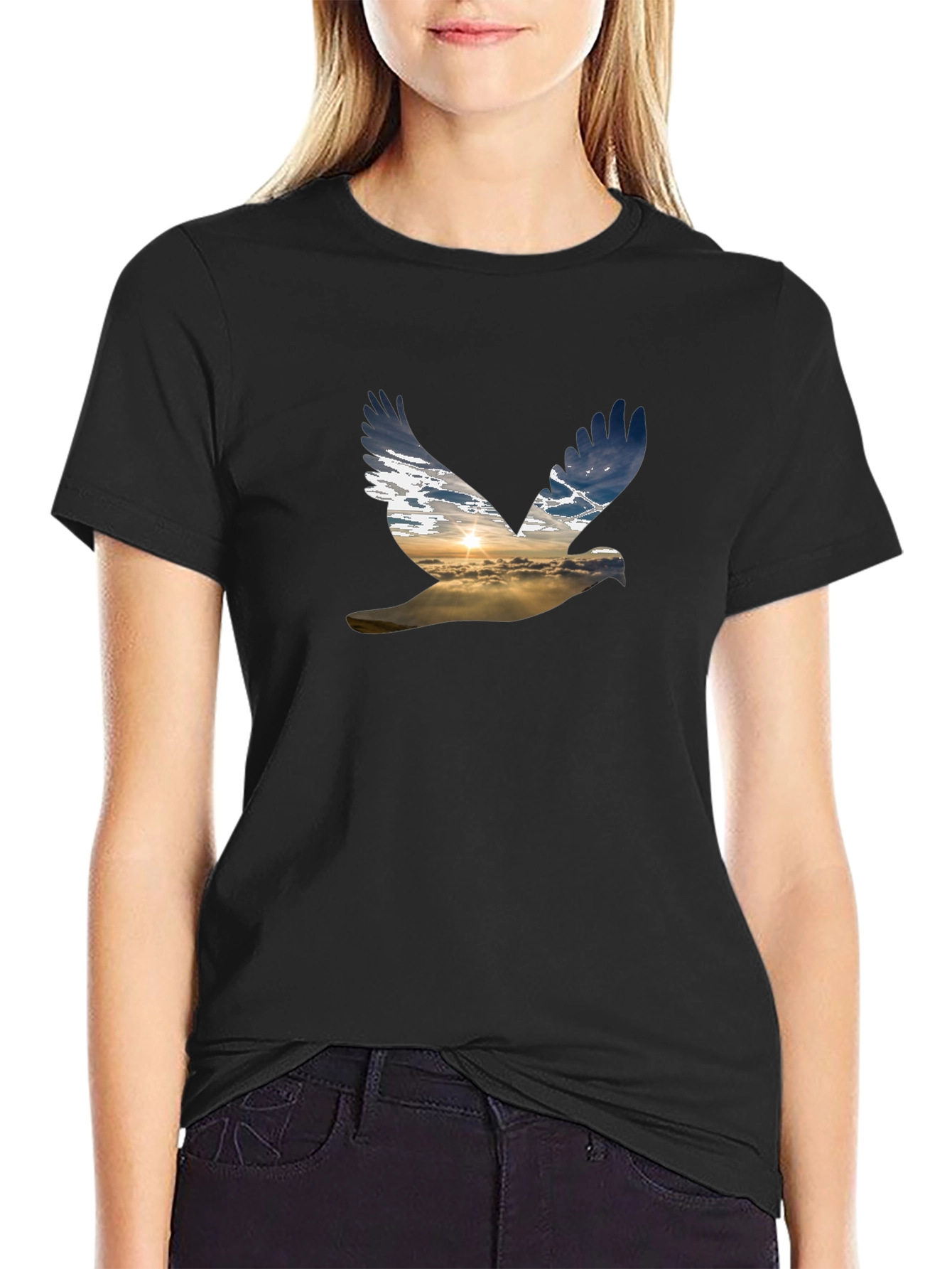 Sky Dove Graphic Tee - Black Casual Shirt