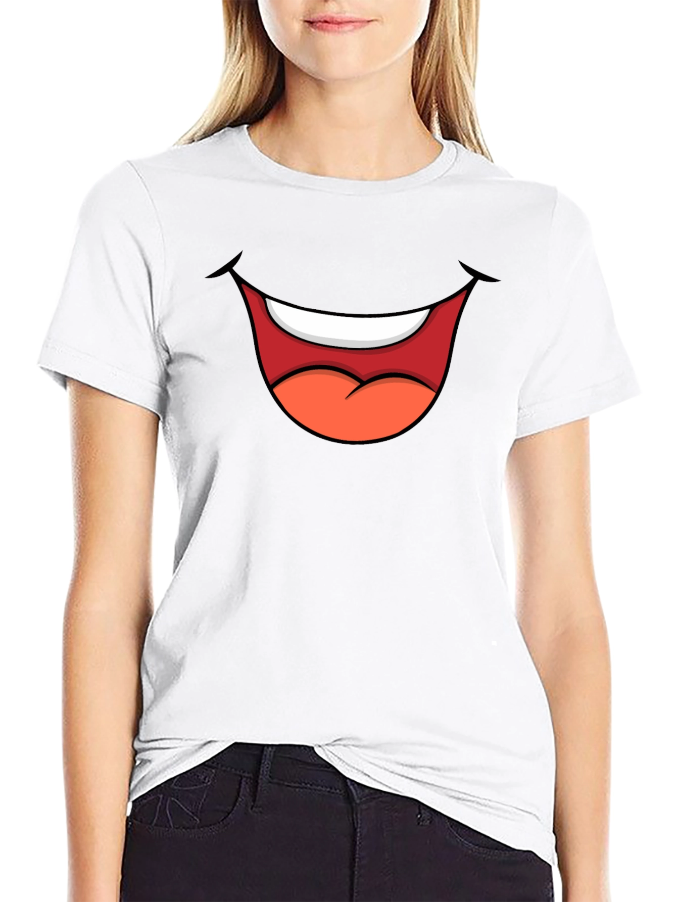 Cartoon Mouth Graphic Tee - Black T-Shirt