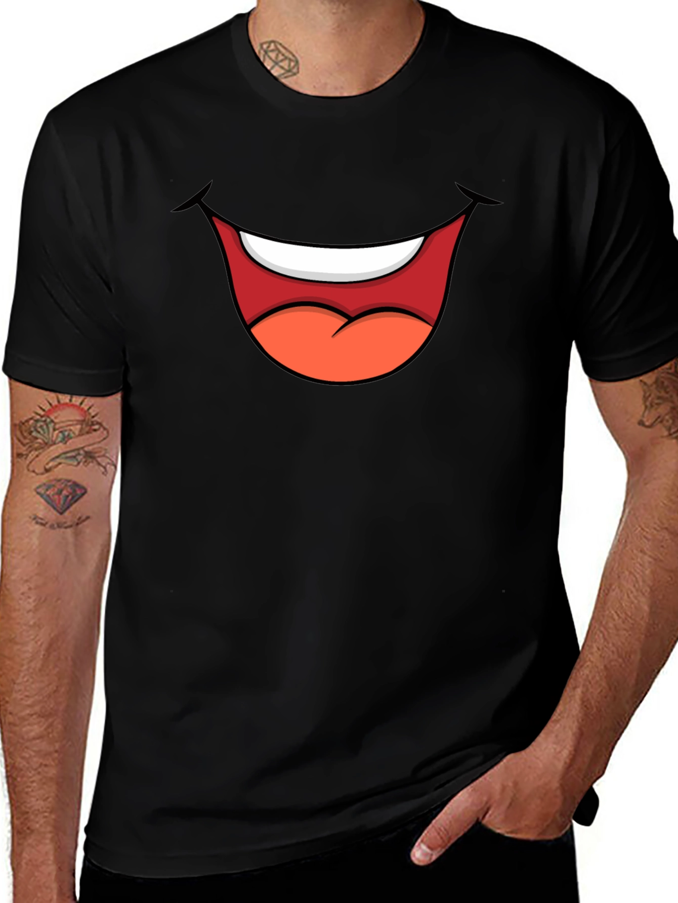Cartoon Mouth Graphic Tee - Black T-Shirt