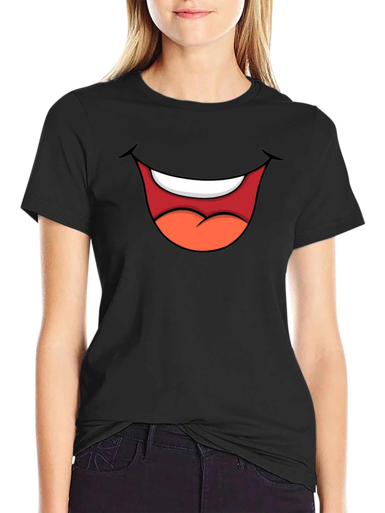 Cartoon Mouth Graphic Tee - Black T-Shirt