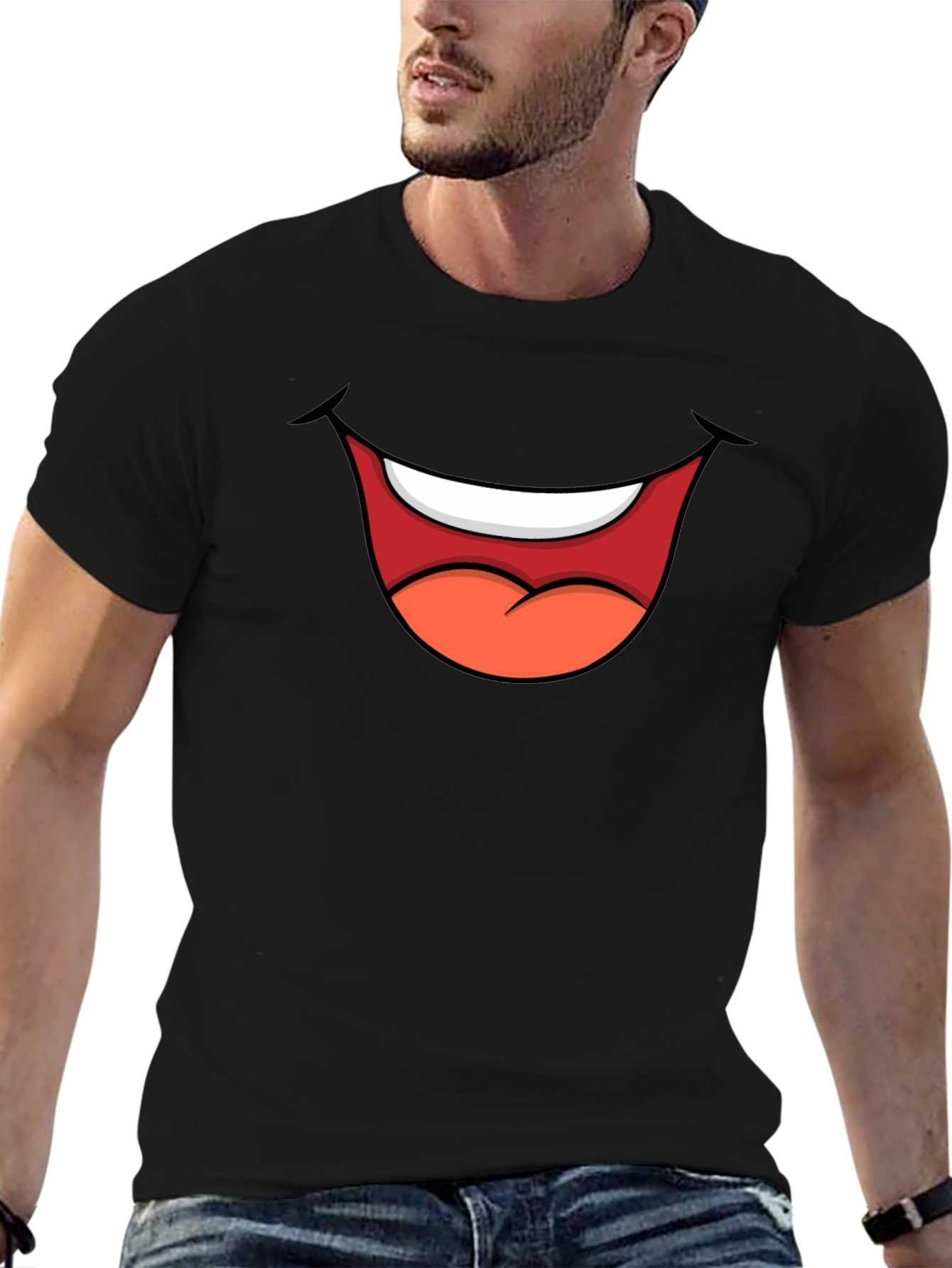 Cartoon Mouth Graphic Tee - Black T-Shirt
