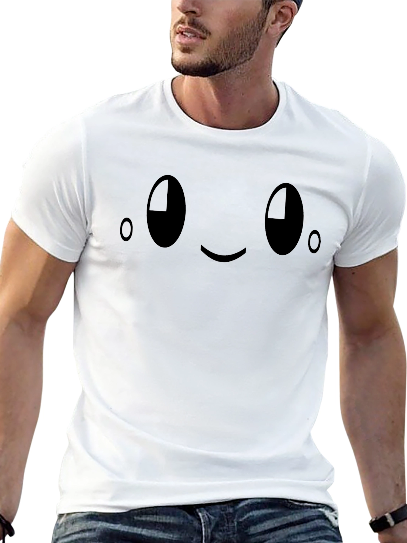 Black T-Shirt with Cute Smiley Face Graphic
