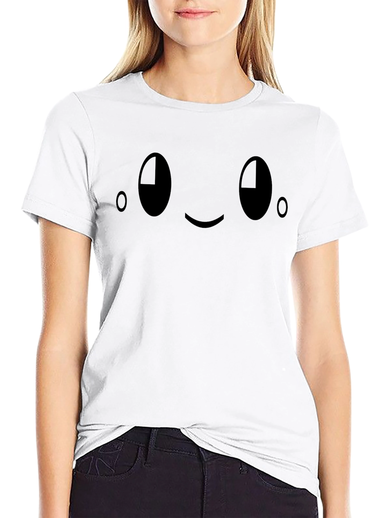 Black T-Shirt with Cute Smiley Face Graphic