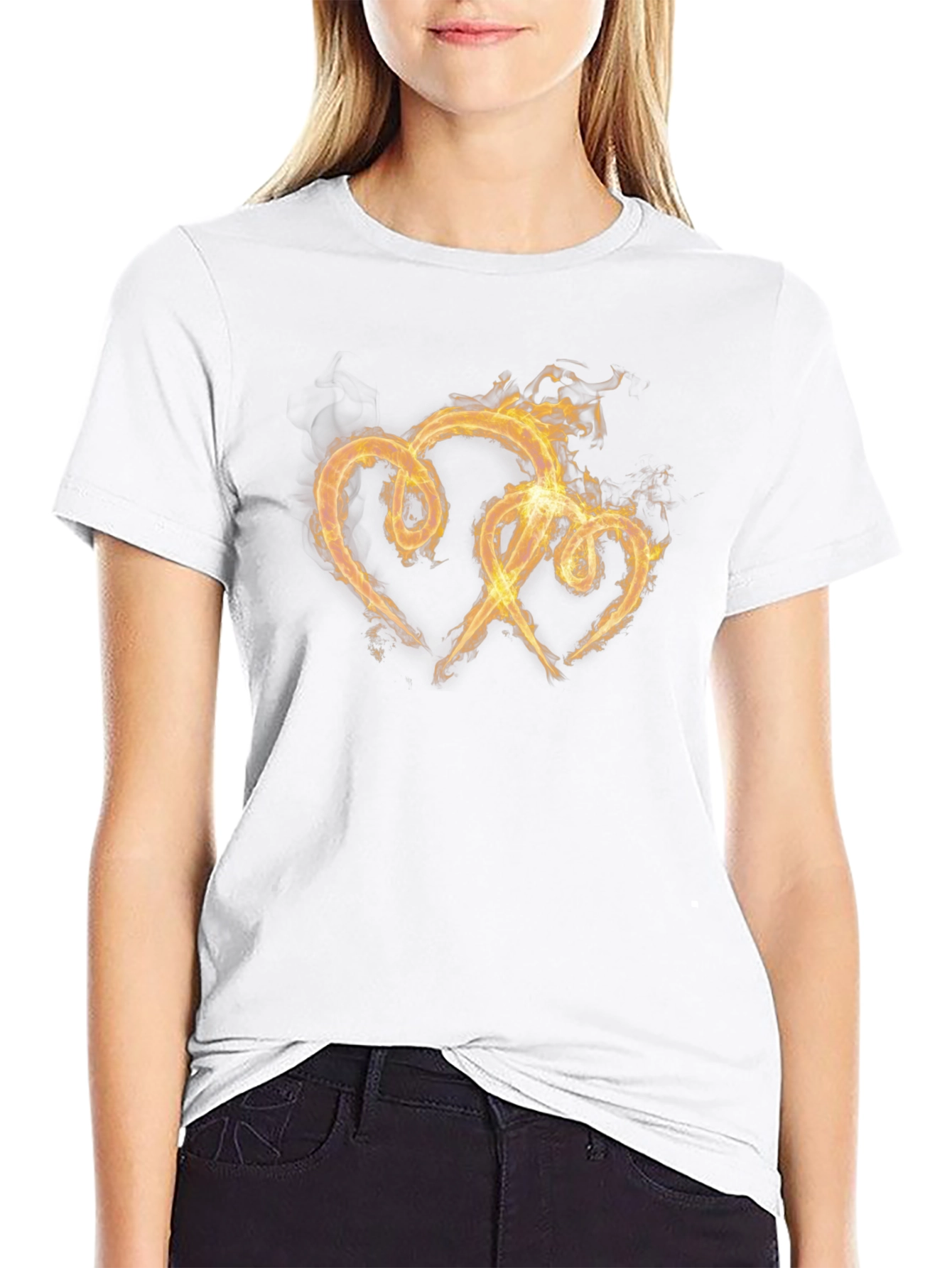 Fiery Hearts Graphic Tee - Black Cotton T-Shirt