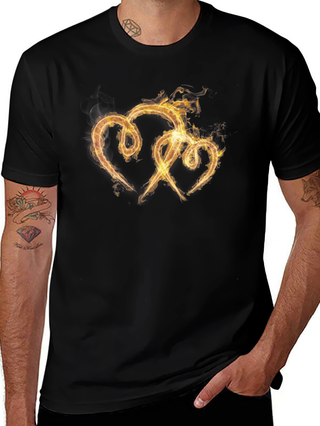 Fiery Hearts Graphic Tee - Black Cotton T-Shirt