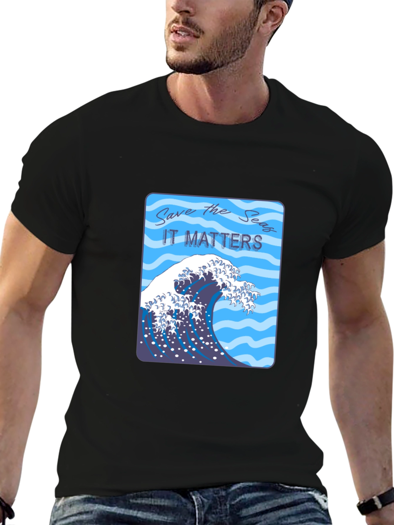 Save the Seas Graphic T-Shirt - Ocean Wave Design
