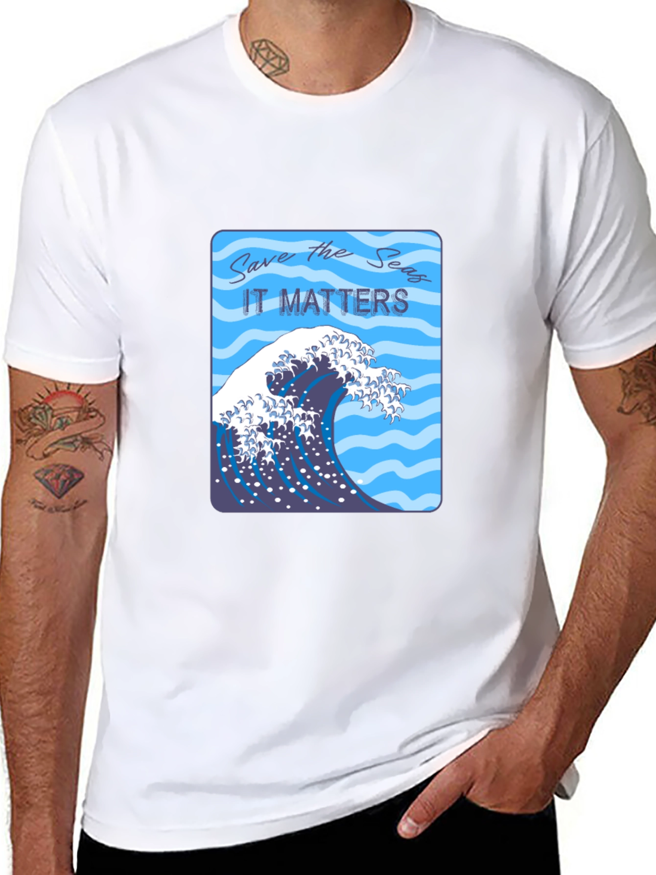 Save the Seas Graphic T-Shirt - Ocean Wave Design
