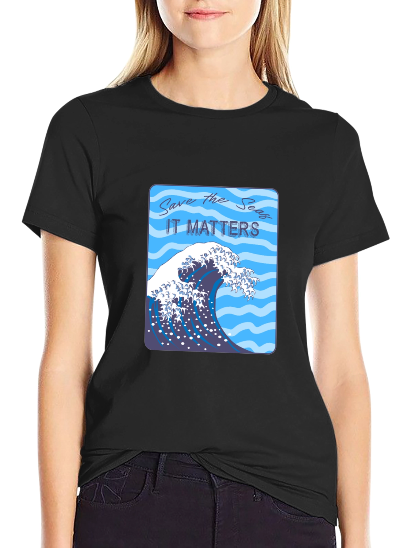 Save the Seas Graphic T-Shirt - Ocean Wave Design