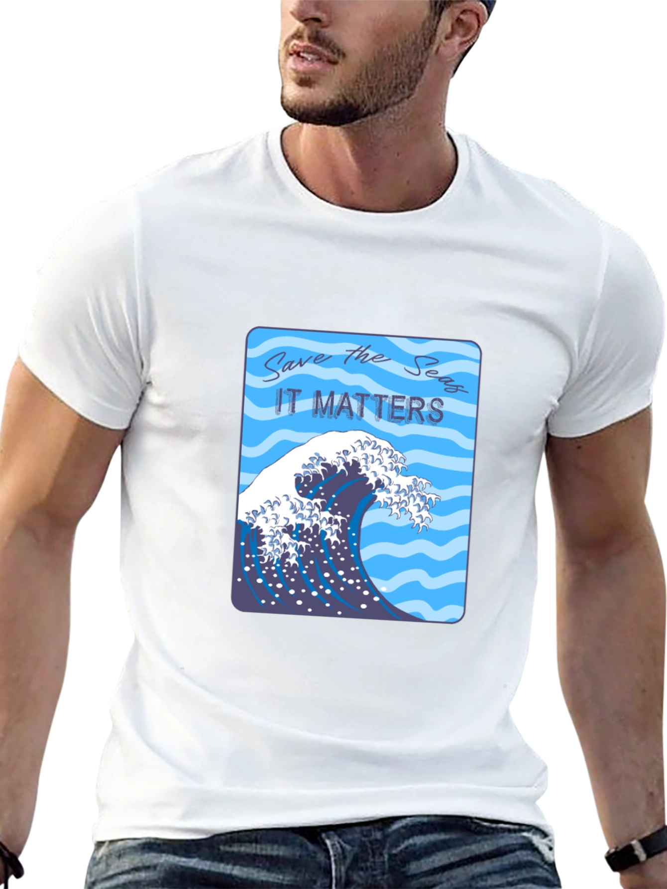 Save the Seas Graphic T-Shirt - Ocean Wave Design
