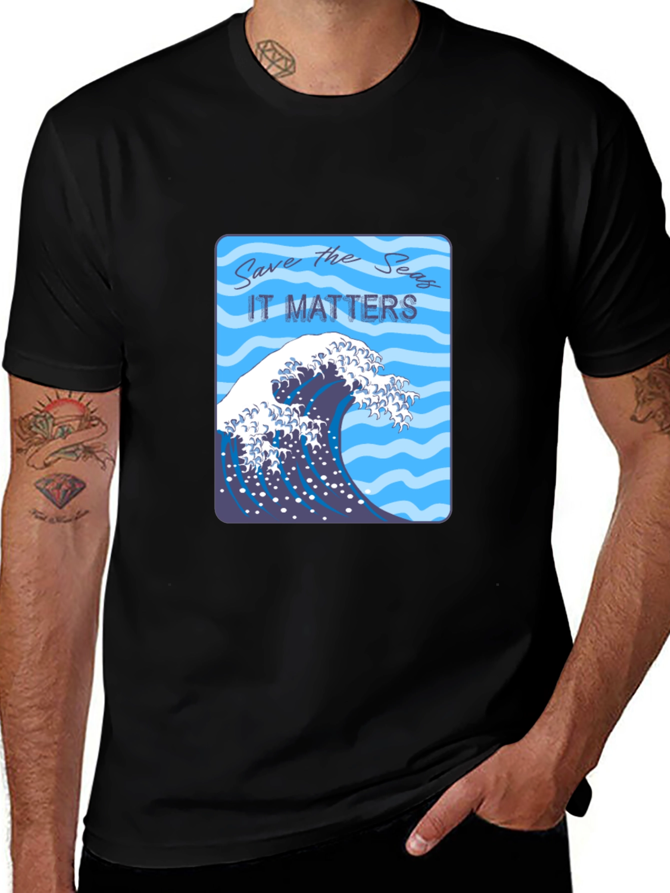 Save the Seas Graphic T-Shirt - Ocean Wave Design