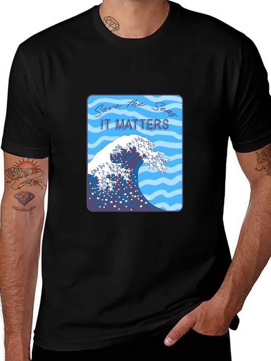 Save the Seas Graphic T-Shirt - Ocean Wave Design