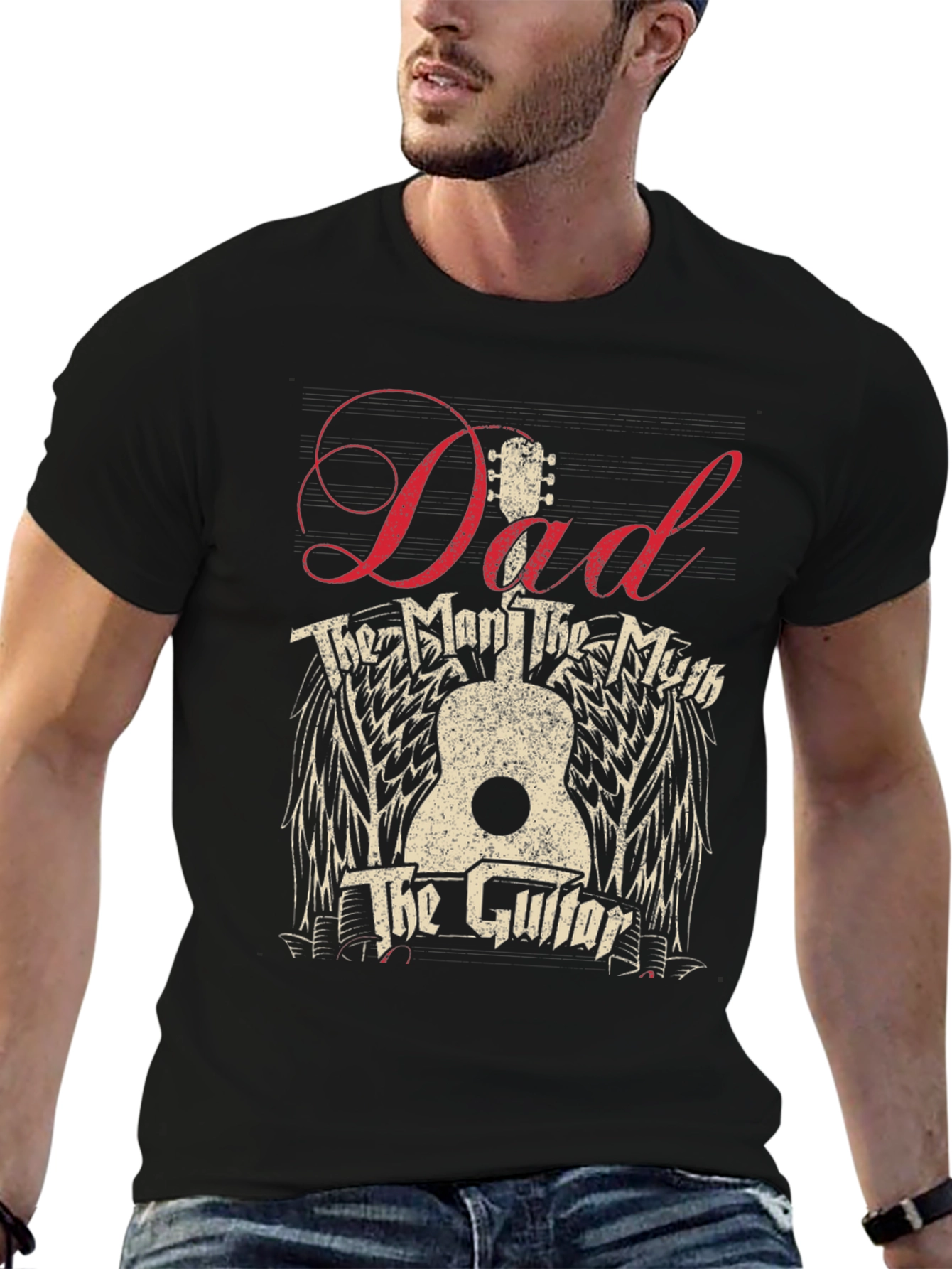 Dad The Man The Myth The Guitar Black T-Shirt